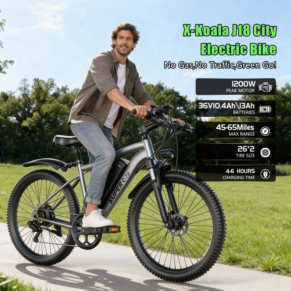 Electric Bike for Adults,1200W Peak Ebike, 50Miles 25MPH Commuting Electric Mountain Bike, 26 Adult Electric Bicycle with Removable Battery, 21 Speed,UL All Terrain E-Bike Electric Bikes