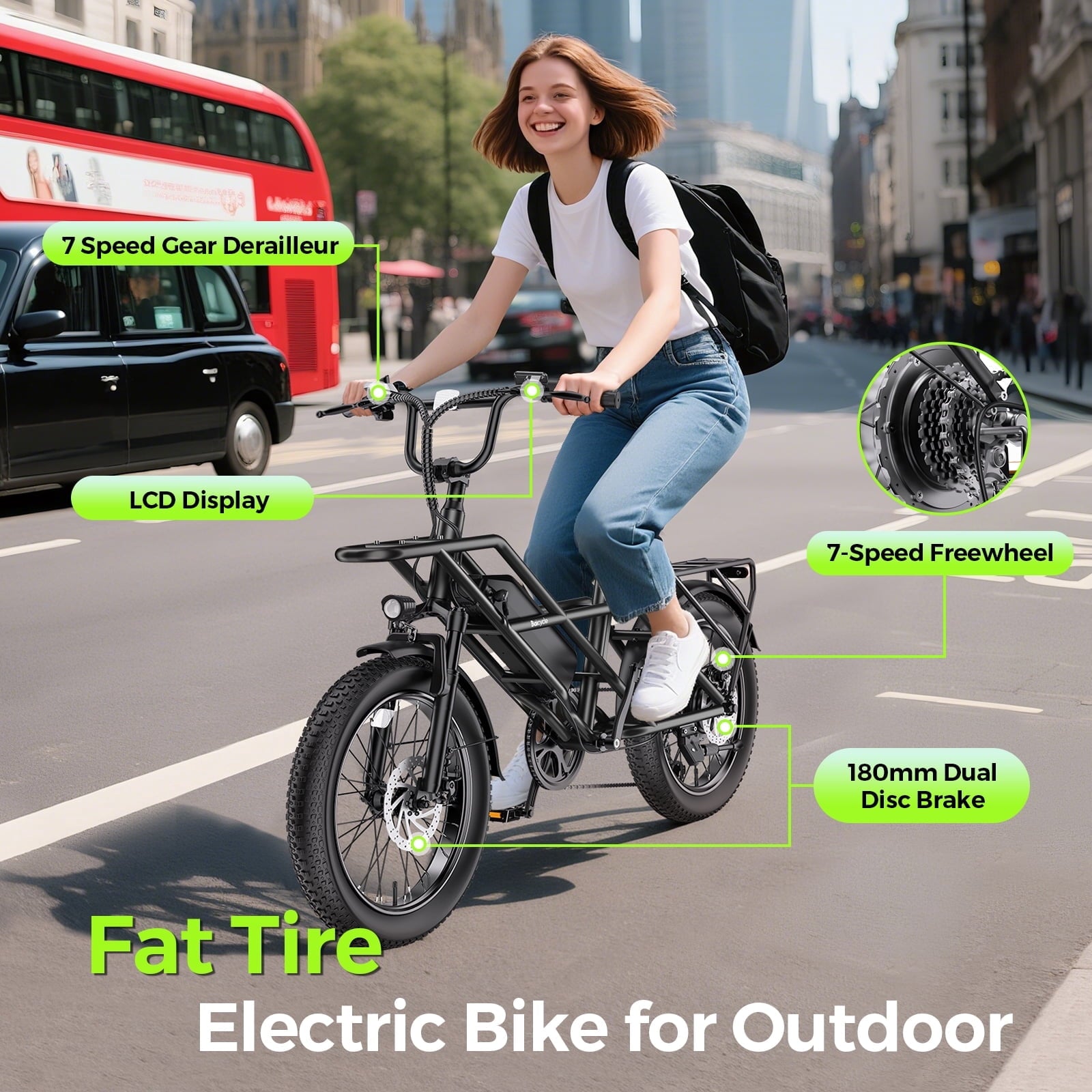 GSPEED A03 1200W Peak Electric Bike, 20 Fat Tire All-Terrain for Adults, 70 Mile Range, 48V 13Ah Battery, 28 MPH, Front Suspension, UL2849 Certified Electric Bikes