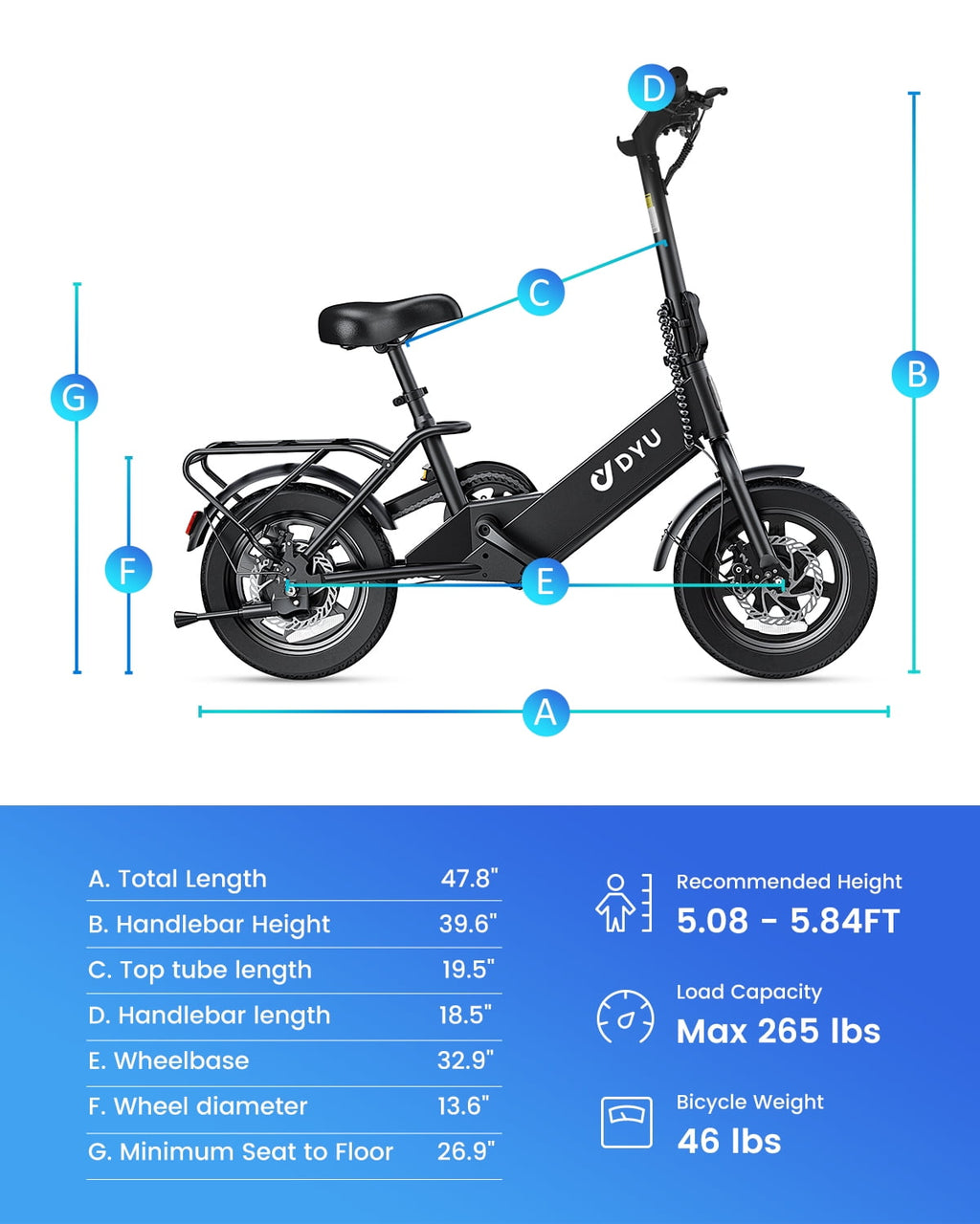 DYU 14 Folding Electric Bike for Adults Teens, 500W Peak Motor 36V/7.8AH Battery, Commuter City Ebike, UL2849 Electric Bikes