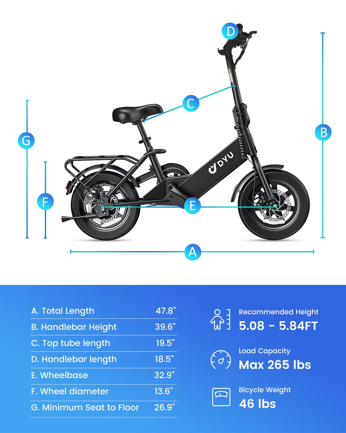 DYU 14 Folding Electric Bike for Adults Teens, 500W Peak Motor 36V/7.8AH Battery, Commuter City Ebike, UL2849 Electric Bikes