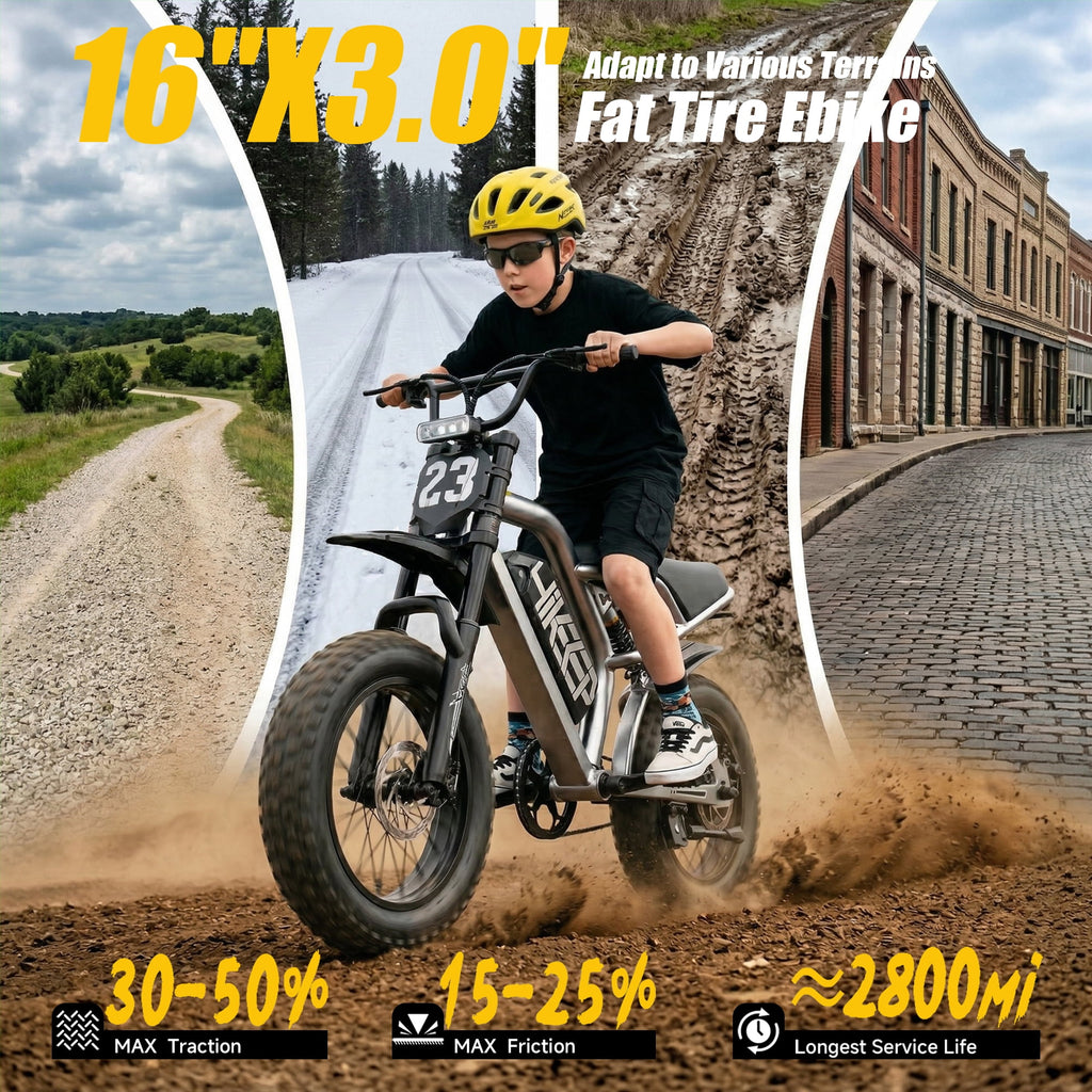 HiKeep Electric Bike for Teenagers, 750W 1500W Peak Dirt Bike, 48V 15Ah Battery Ebike, 25MPH E-Mountain Bike, 16x3.0 Fat Tire, UL2849 Electric Bikes