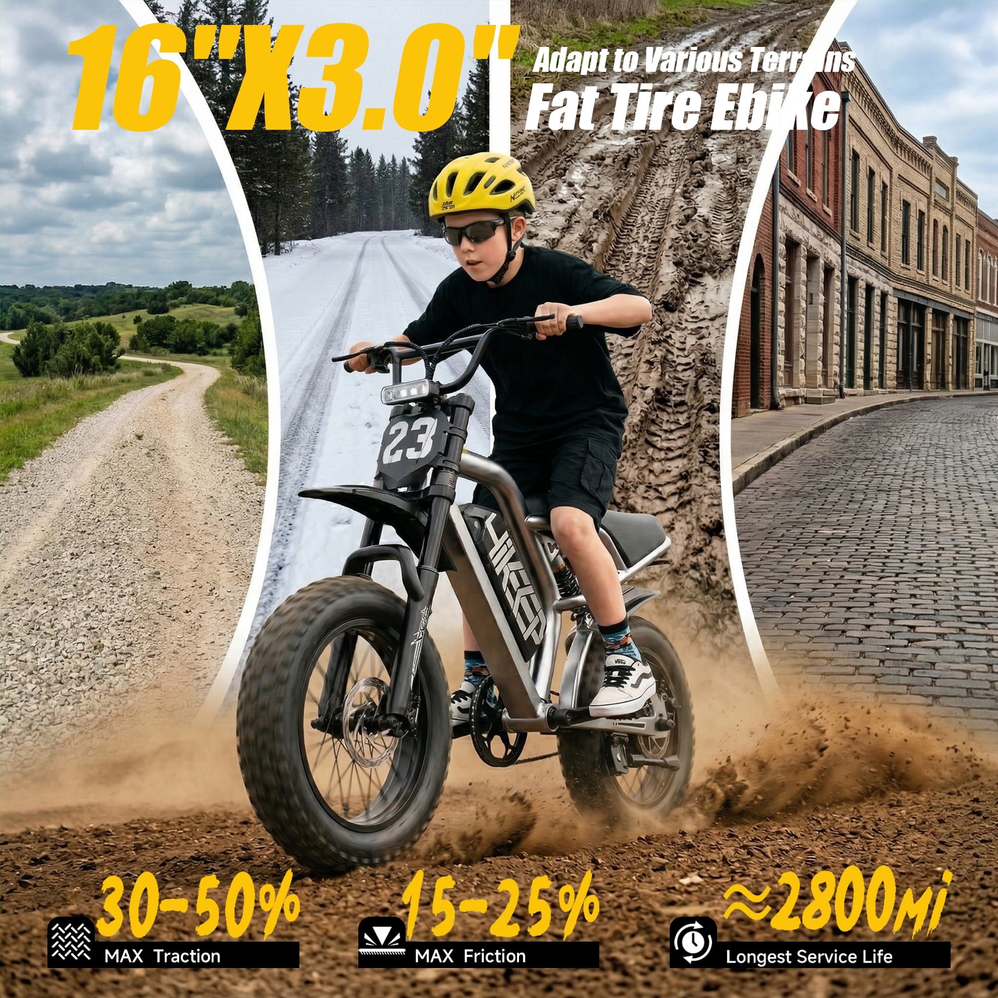HiKeep Electric Bike for Teenagers, 750W 1500W Peak Dirt Bike, 48V 15Ah Battery Ebike, 25MPH E-Mountain Bike, 16x3.0 Fat Tire, UL2849 Electric Bikes