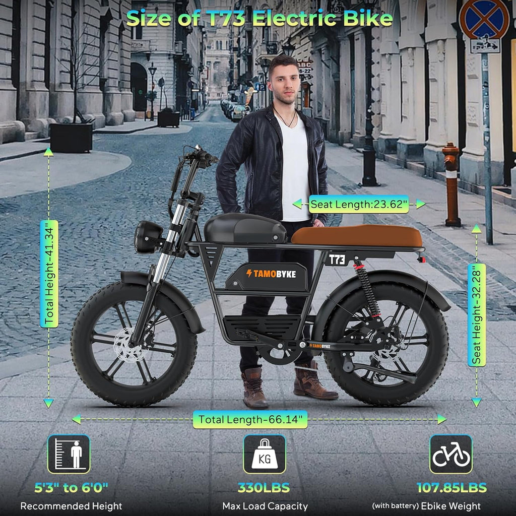 T73 Max Electric Bike for Adults, 48V 36Ah Large Battery, 1500W Powerful Motor 33MPH, 20×4 Fat Tire E-Mountain Bike Off-Road, UL2849 Electric Bicycle Electric Bikes