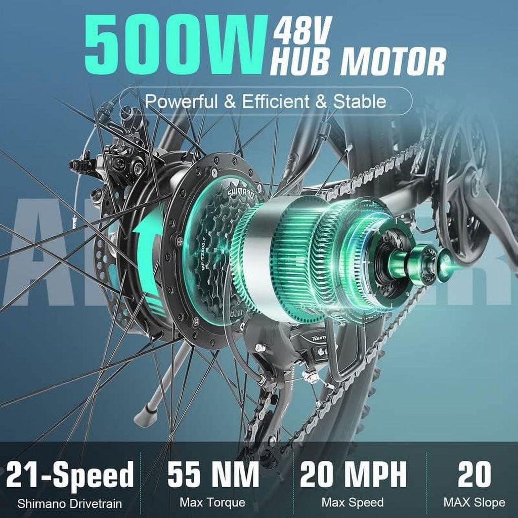 ANCHEER Gladiator 500W 26 Electric Bike for Adults, Electric Mountain Bike with 2.1 Inch eMTB Tire, 48V 10.4Ah Battery, 3H Fast Charge, Shimano 21 Speed, Adults Electric Bicycle UL2849 Electric Bikes