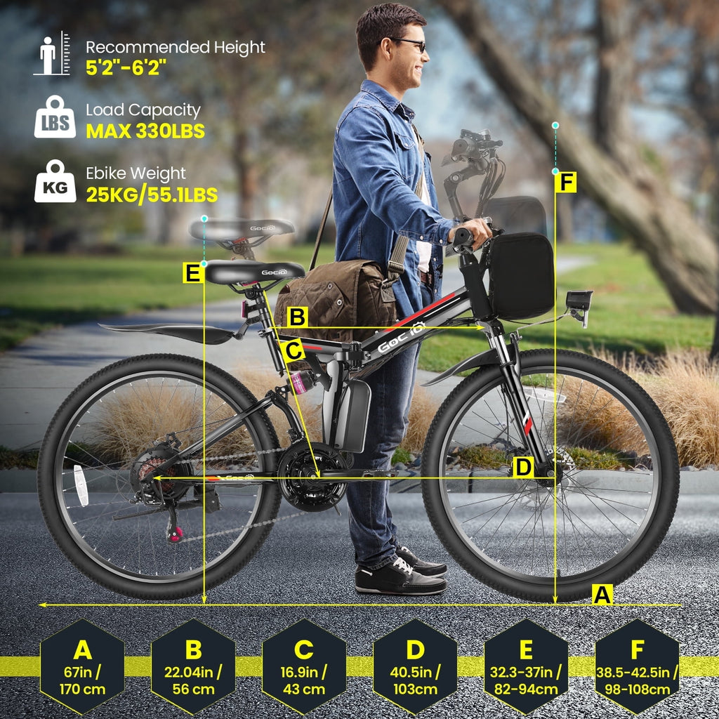 Gocio 26 Folding Electric Bike for Adults, 750W Peak Motor E-Mountain Bike, 19.8MPH, 48V 7.8AH Battery Ebike , 21-Speed Electric Bicycle, UL2849 Electric Bikes