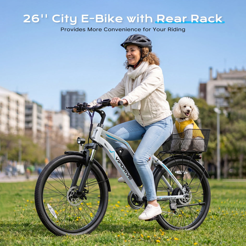 VIPDRIVE 26 Electric Bicycle for Adults & Women, Peak 750W Motor E-Bikes, 48V 7.8Ah Battery, 7-Speed, City Cruiser E-Bike, LCD Display, 50 Mi Range（UL2849） Electric Bikes