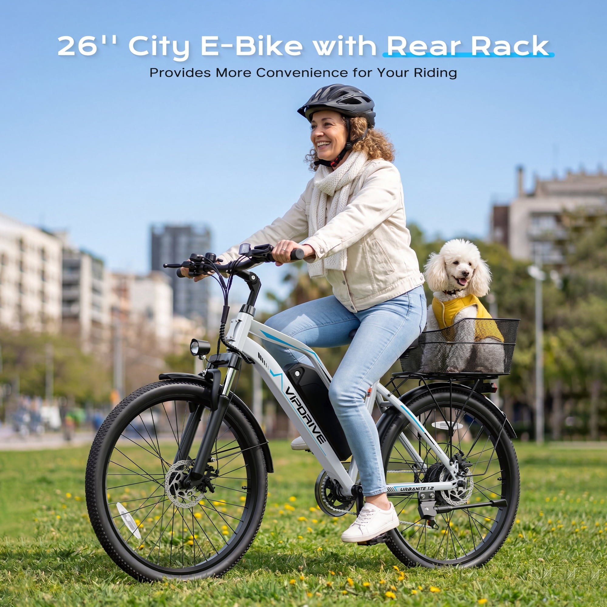 VIPDRIVE 26 Electric Bicycle for Adults & Women, Peak 750W Motor E-Bikes, 48V 7.8Ah Battery, 7-Speed, City Cruiser E-Bike, LCD Display, 50 Mi Range（UL2849） Electric Bikes
