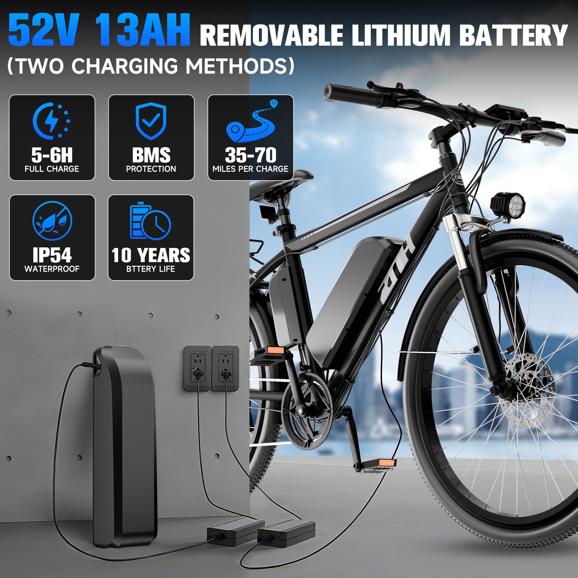 ZNH Electric Bicycle for Adults 1000w Peak – Electric Mountain Bike with 52V 13Ah Removable Battery ,26 off-road Ebike, Shimano 21-Speed, UL 2849，Black Electric Bikes