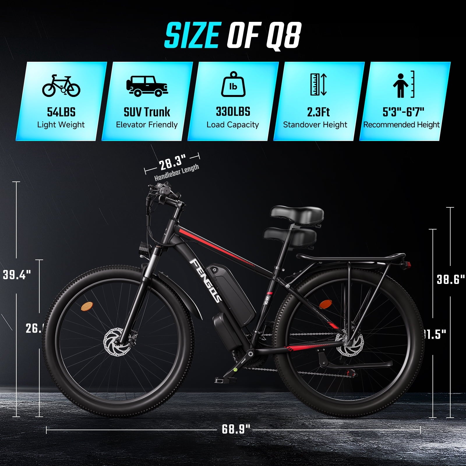 FENGQS Q8 Electric Bike for Adults, Peak 2000W Motor 48V 17.5Ah, 21-Speed Ebike, 80 Mile 35MPH Electric Mountain Bike, Front Suspension, (Red)UL 2849 Electric Bikes