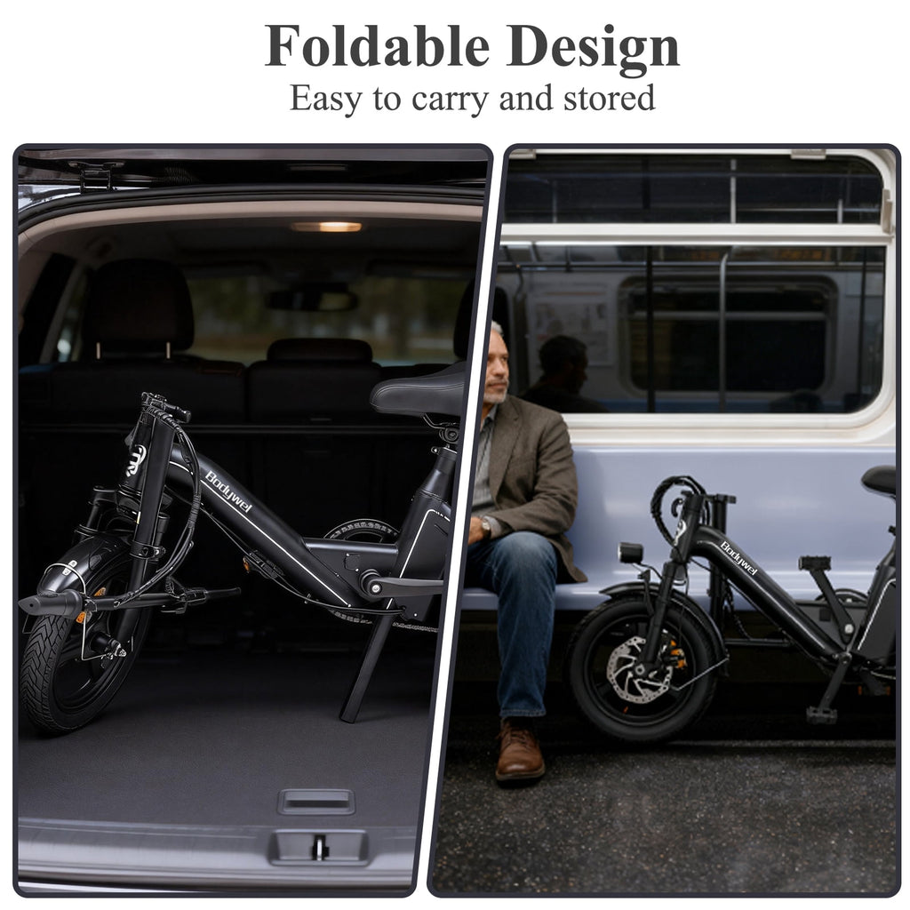 Bodywel Electric Bike for Adults, Electric Bicycle with 36V 10Ah Battery, 14 Folding Ebike, Peak 500W Motor, Mini E Bikes for Urban Commuter, UL2849 Electric Bikes