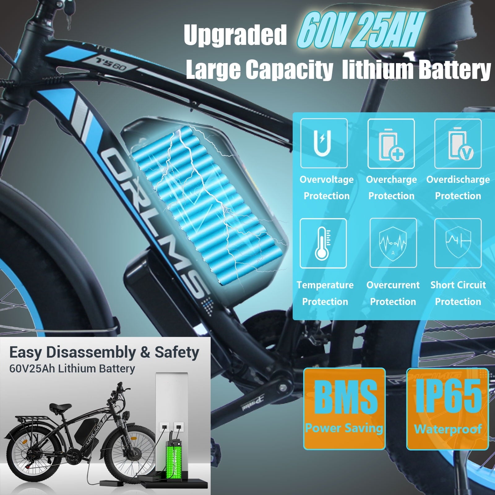 6000W Peak Dual Motor Ebike, 60V 25AH Battery Electric Bike for Adults,AWD 21-Speed 50MPH Mountain Snow E-Bike with 26 x 4.0 Fat Tire, Long Range Mountain Dirt Bike for Off-Road Snow Sand Electric Bikes