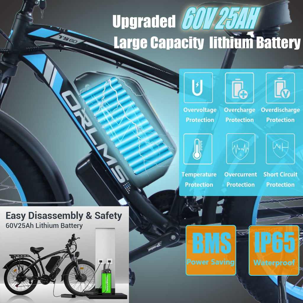 (US in Stock) 5000W Peak Dual Motor Electric Bike for Adults , 60V 25AH Removable Battery Ebike , 45-50MPH AWD 21-Speed Mountain E-Bike with 26 x 4.0 Fat Tire, Off-Road Snow EBikes Electric Bikes