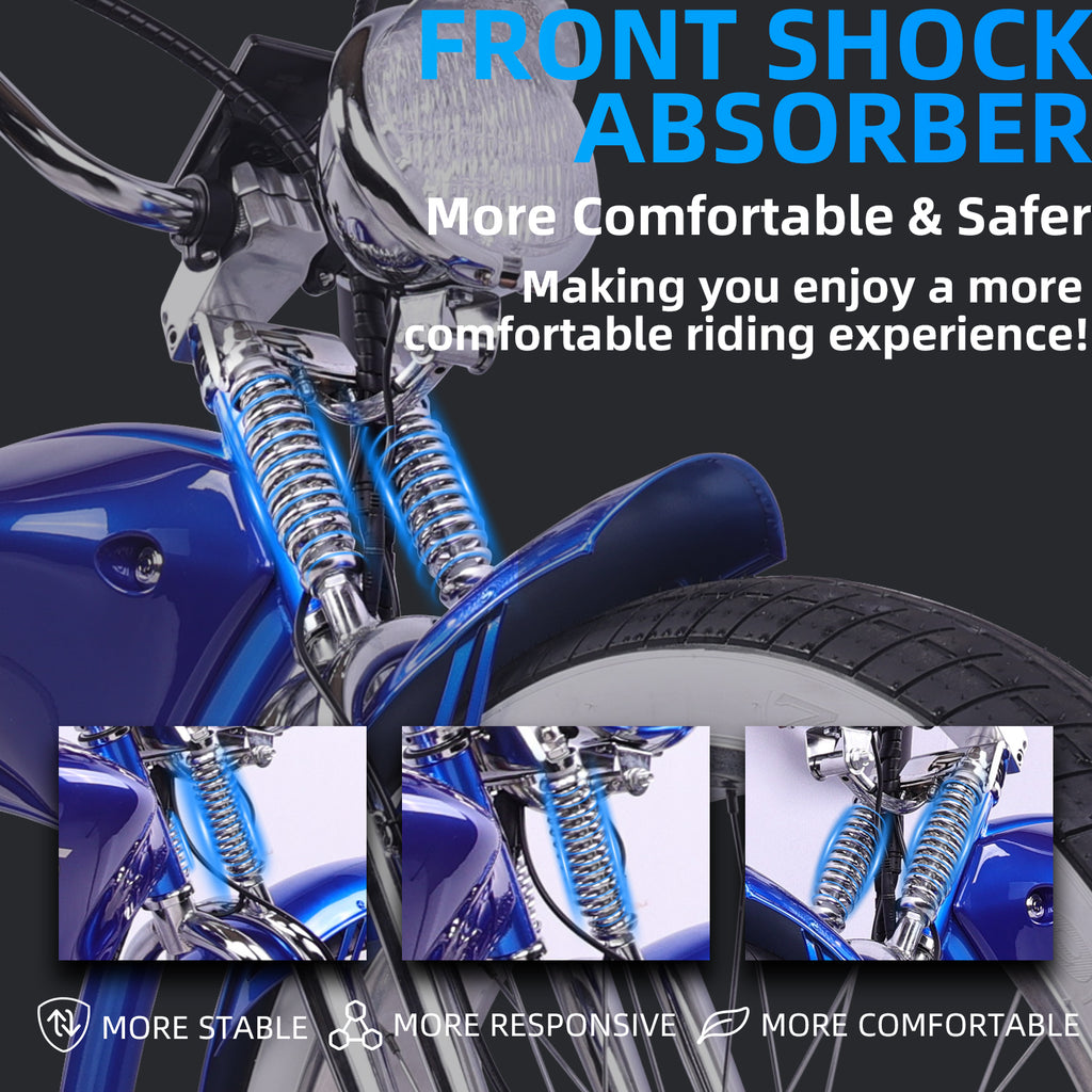 Tracer Twenty5 DS Cruiser E-bike, 26 Wheels, 800W Rear Motor, 48V/17.5Ah Battery, 5 PAS, Supsension Fork, Disc Brake, for Men, Blue Electric Bikes