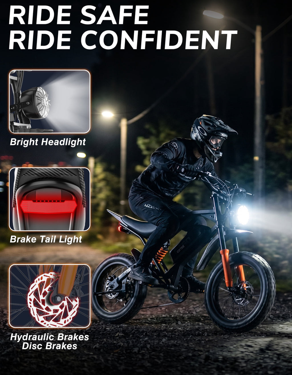 AZHAR GT50 Electric Bike for Adults, 3000W Motor, 20x3 Fat Tire Mountain Bike, 48V/23Ah Battery, UL2849 Electric Bikes