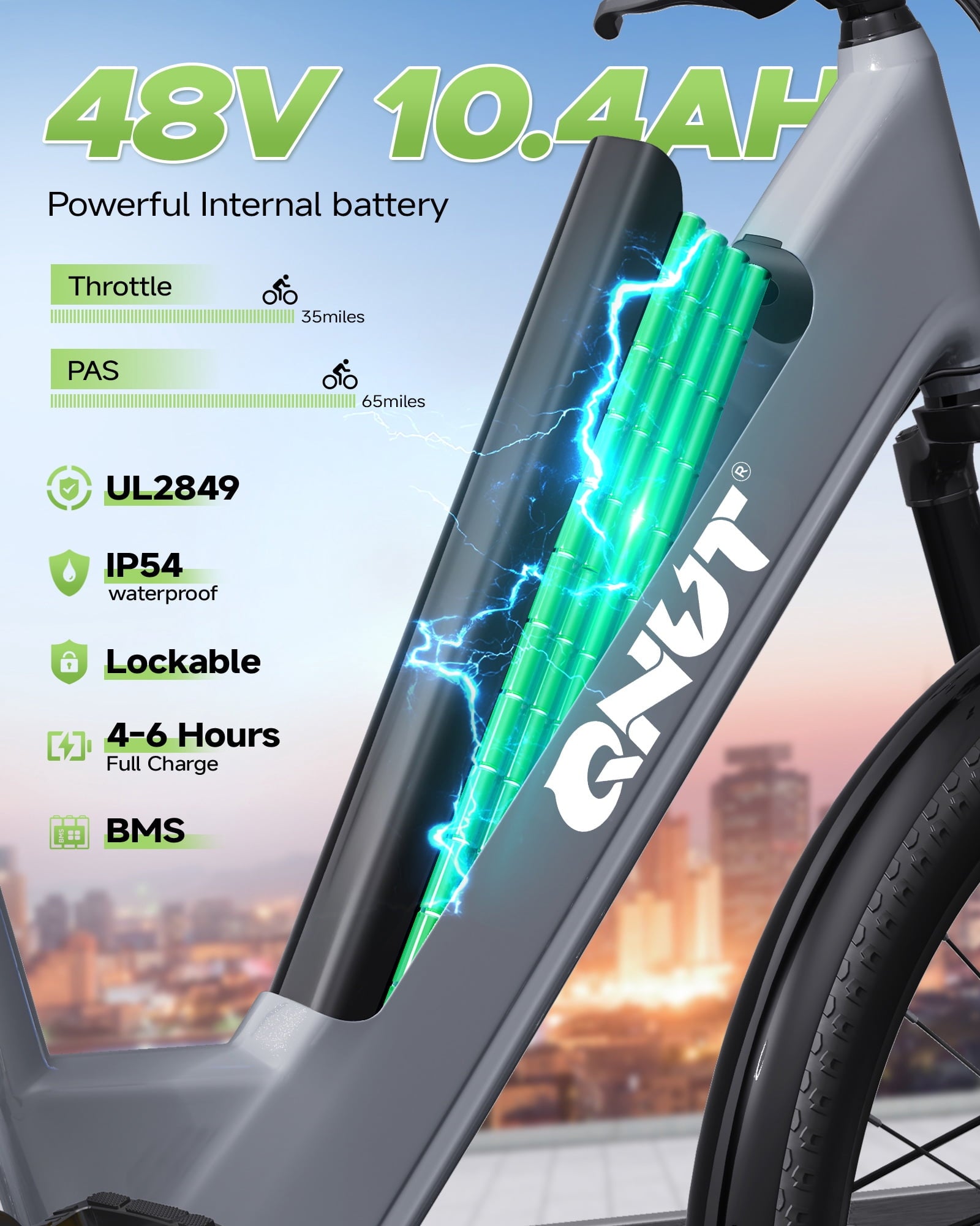 QNUT Electric Bike , 26 1200W Peak with 48V Battery 7 Speed 20MPH 65 Miles Ebike Step Through Commuter E bike for Adults Electric Bikes