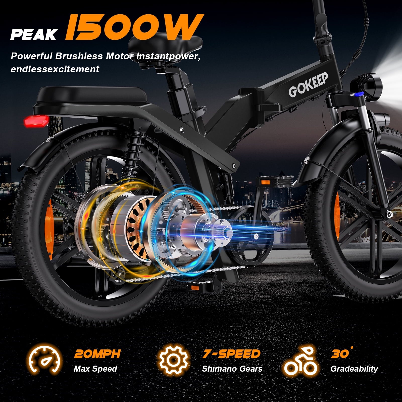 GOKEEP X20 Electric Bike for Adults, 750W Motor Electric Bicycle with 48V 21.3AH Removable Li Dual Battery, 20 x4.0 Fat Tire Folding Electric Dirt Bike, E-Mountain Bike, UL2849, Black Electric Bikes