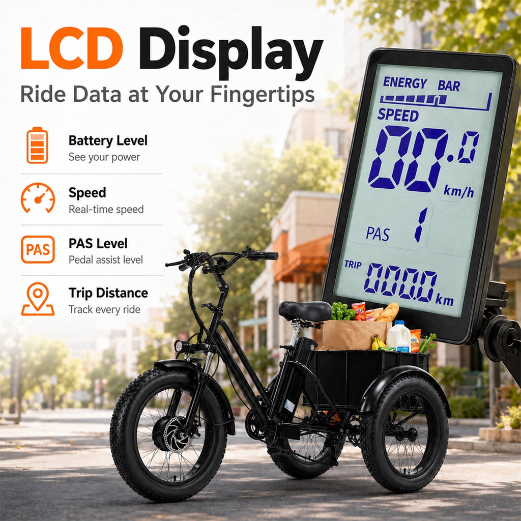 NOMIGO Electric Tricycle for Adults, 500W Motor, 48V 15Ah Battery, 20x4 Fat Tire 3-Wheel Electric Bike, 7-Speed, Rear Basket, Black Electric Bikes
