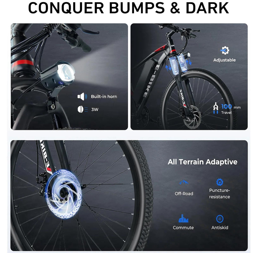 Setohet 26 Electric Bike for Adults , Powerful Peak 1200W E Bike with 36V Removable Battery: 7-Speed Mountain Bike ,UL2849 Electric Bikes