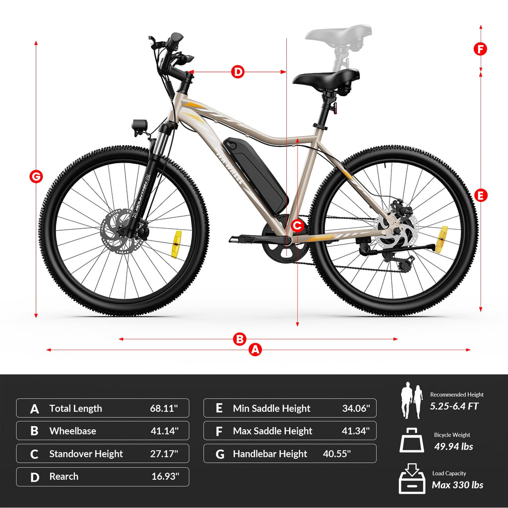 5TH WHEEL WLB17 26 Electric Bike for Adult, 500W Peak Electric Bike with 36V 10.4Ah Removable Battery, Electric Bicycle with 7 Speed, UL2849 Electric Bikes