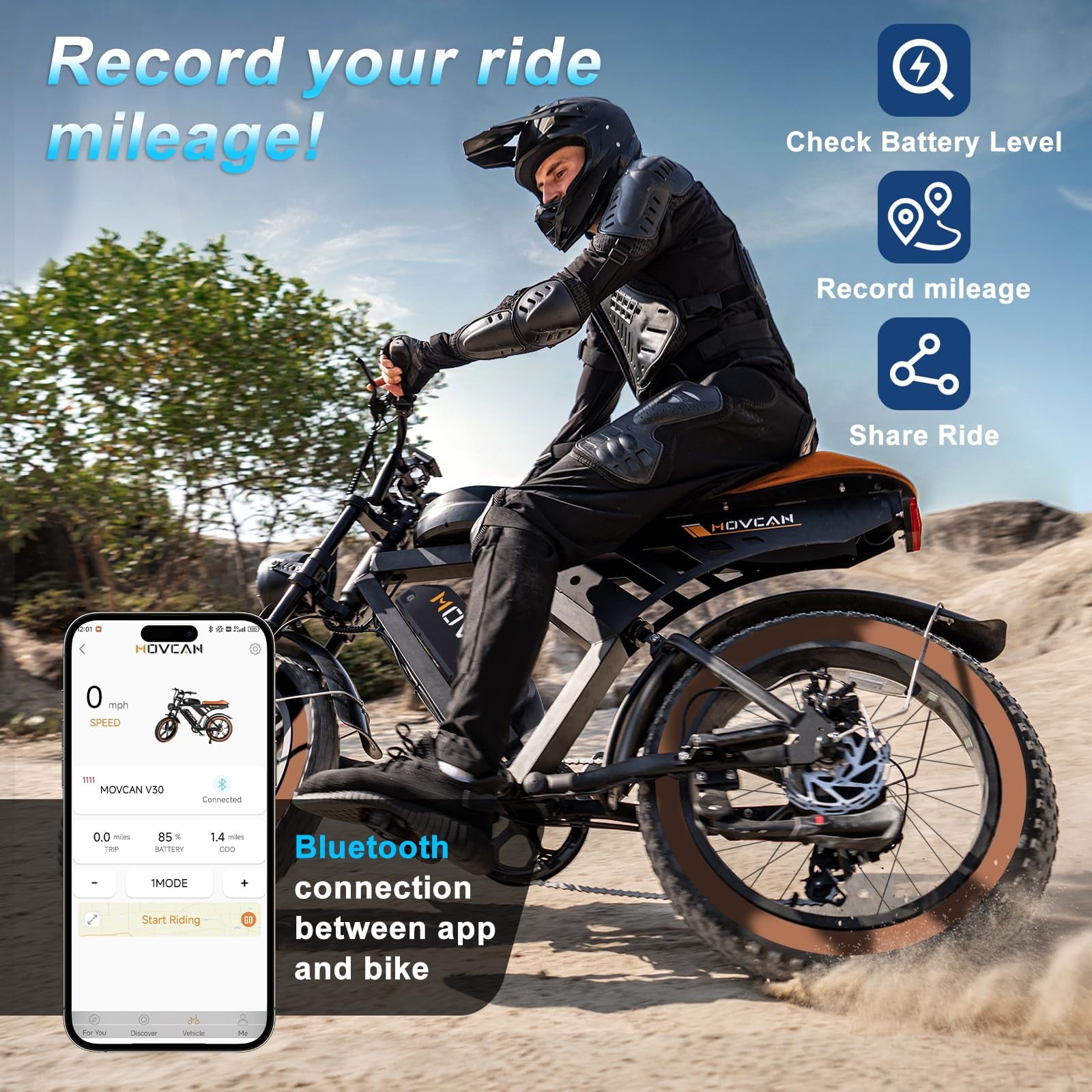 Movcan V30PROMAX Electric Bike for Adults, 3000W Dual Motor 37.5MPH,48V 40AH Dual Battery 120Miles, 20x4 Fat Tire Electric Mountain Bike, Hydraulic Disc Brakes with Full Suspension,APP Control,UL28 Electric Bikes