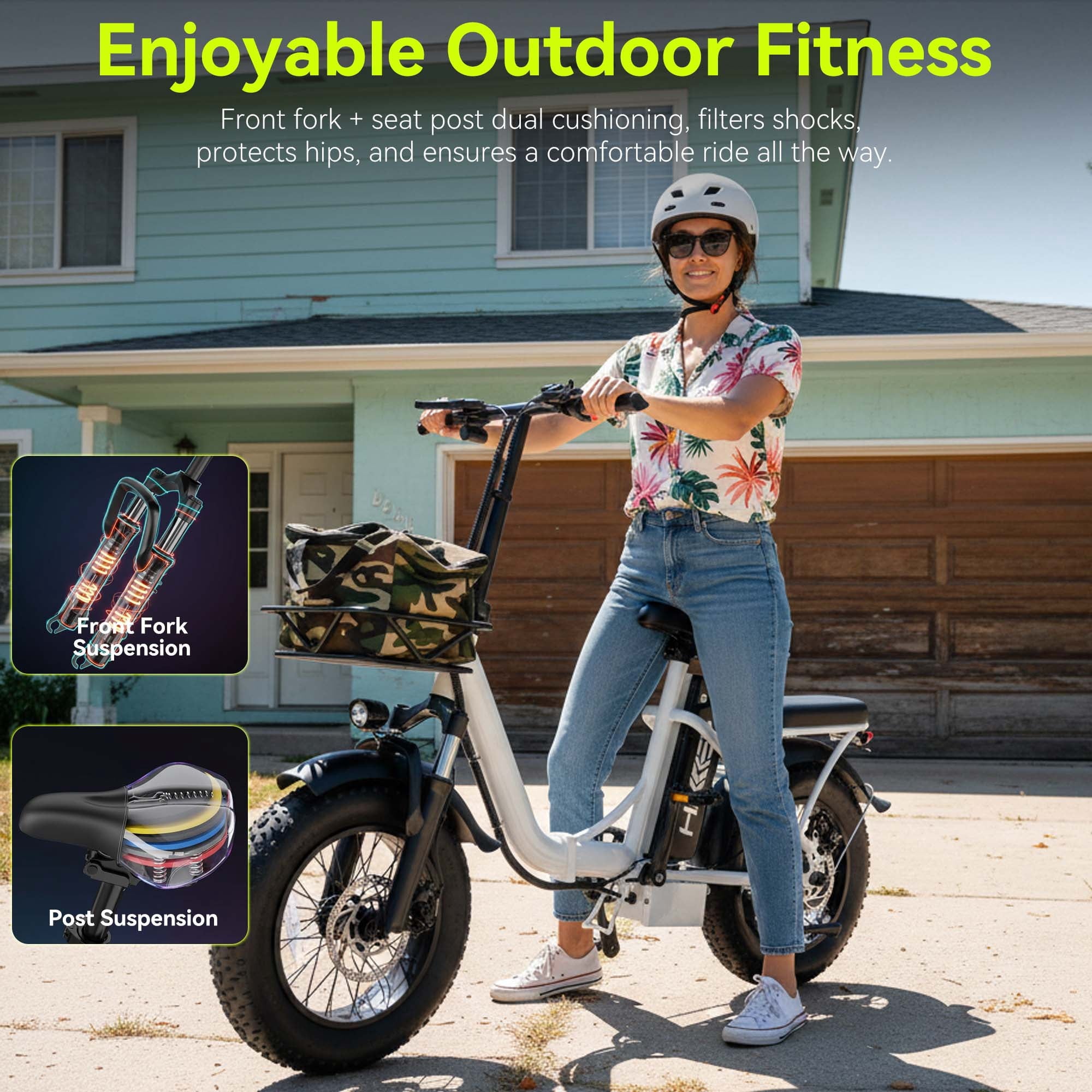 1200W Peak Folding Fat Tire Electric Bike for Adults with Removable 48V 10Ah Lithium Battery, Dual Disc Brakes, UL Certified E-Bike, White Electric Bikes