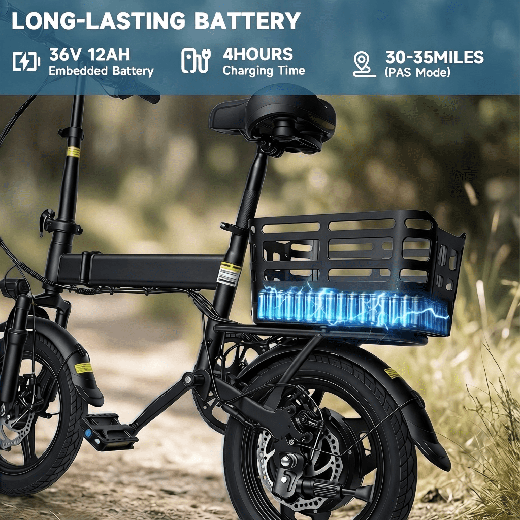 XLNEFNZ 14 Folding Electric Bike for Teens and Adults, 500W Peak Brushless Motor, 432Wh Hidden Anti-Theft Battery, 20MPH 35 Miles, Rear Basket Lightweight Ebike, UL2849 Electric Bikes