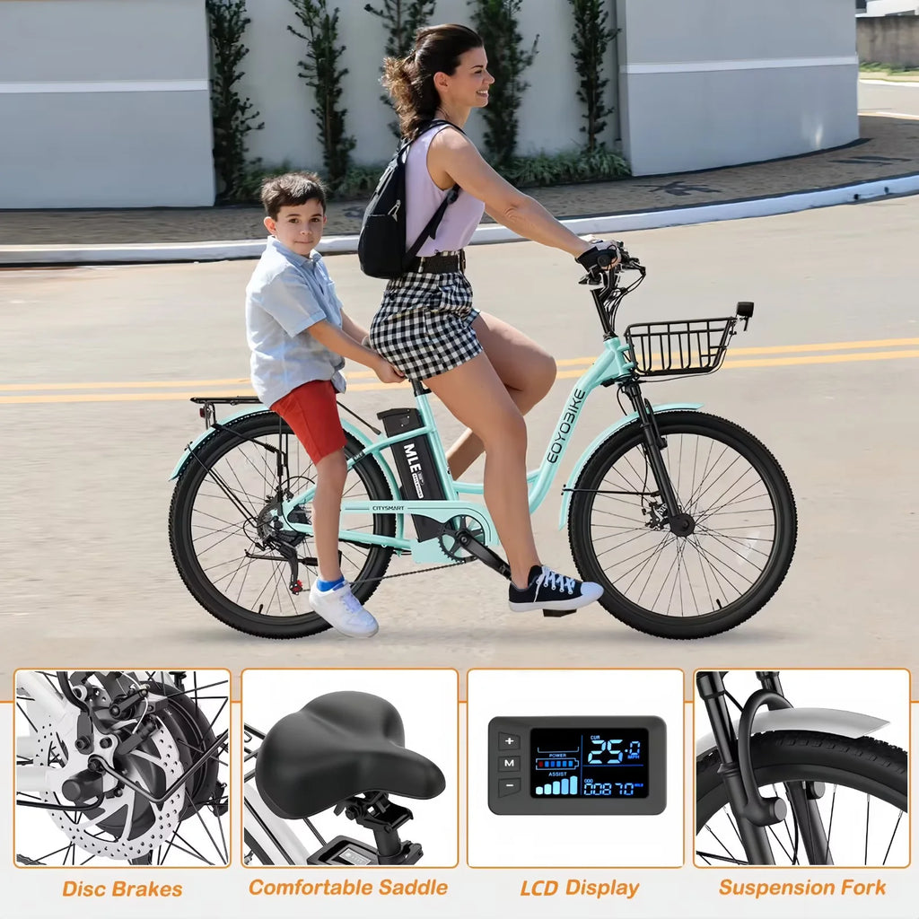 Lilypelle Electric Bike for Unisex Adults,24/26 7-Speed Step Thru Electric Bicycle ,36V,20MPH Electric Bikes