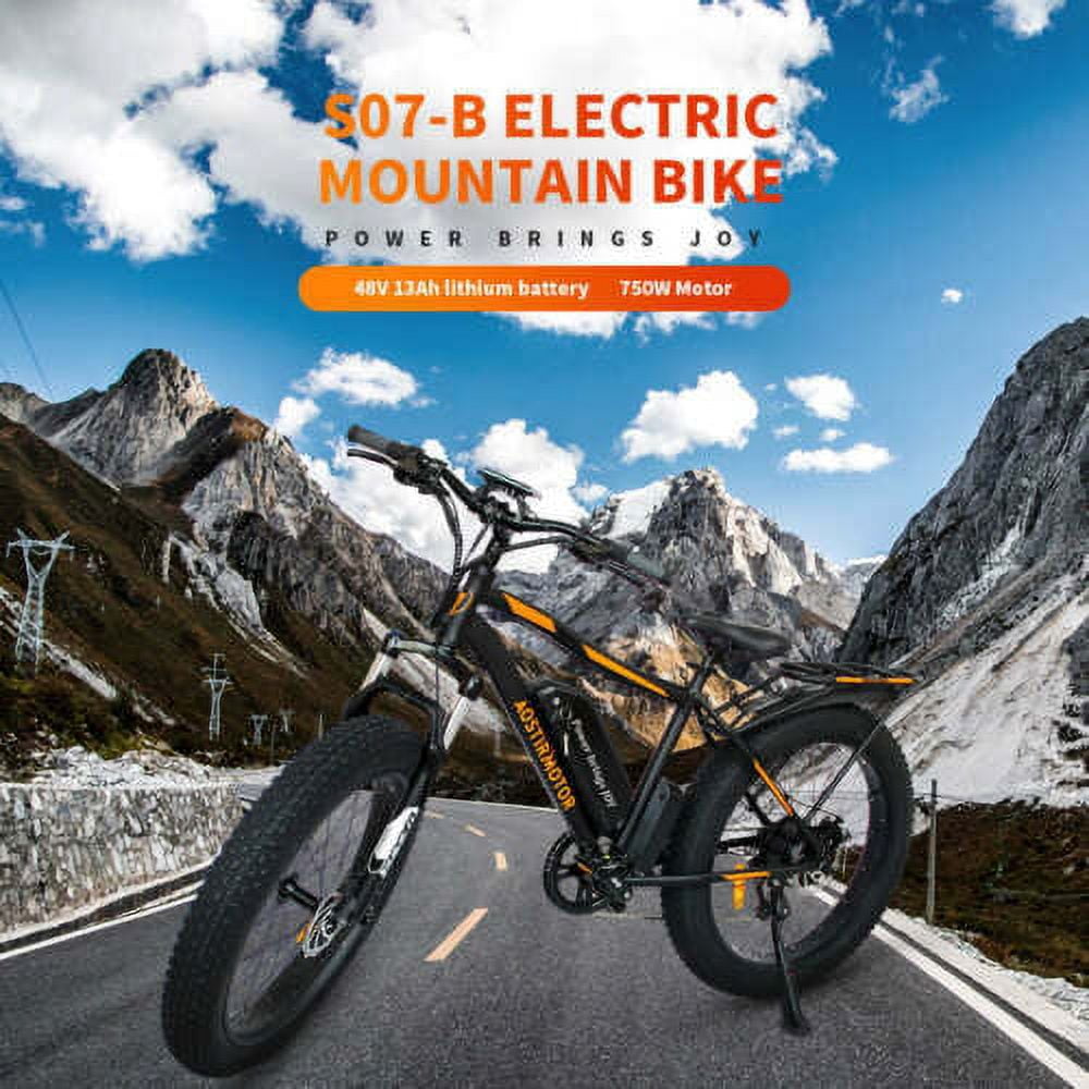 Aostirmotor Electric Mountain Bike, 750W Motor 48V 13AH Removable Lithium Battery Ebike with Rack, 26 4.0 inch Fat tire Bike, Electric Bicycle for Adults(Black)UL2849 Electric Bikes