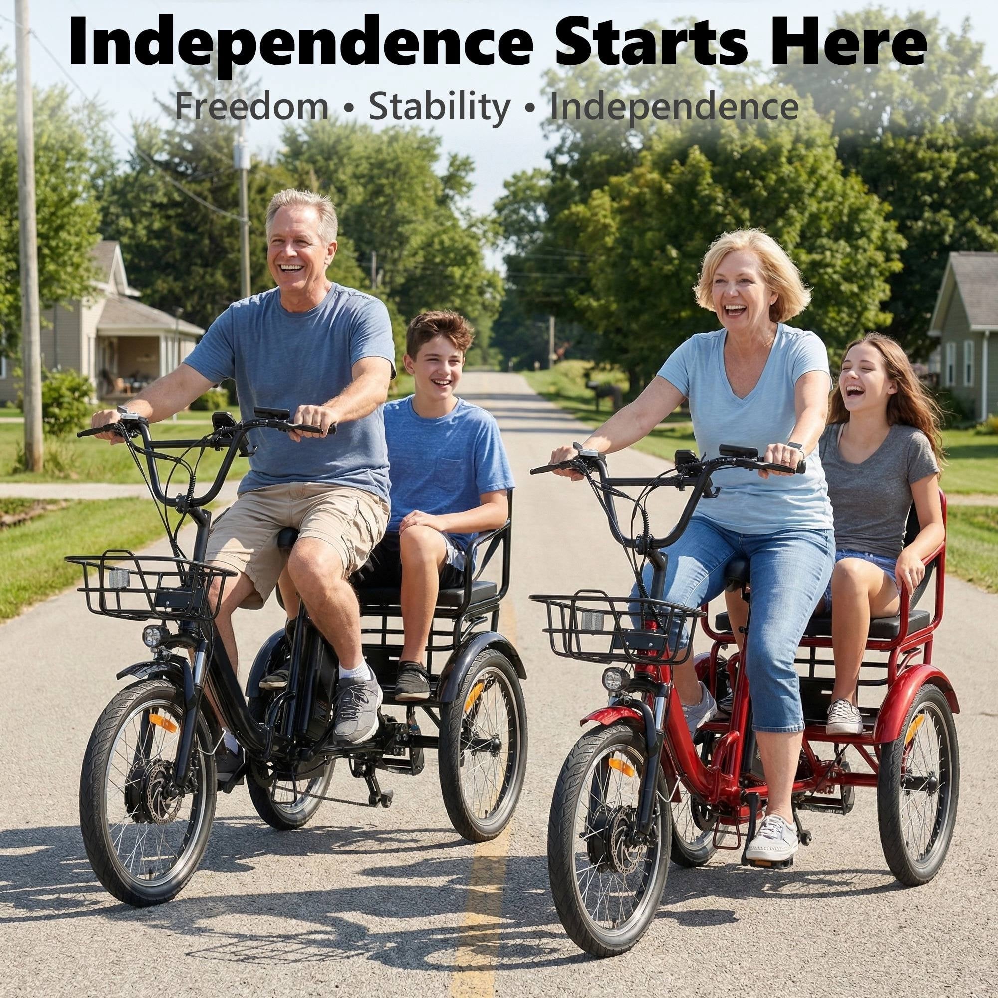 NOMIGO Two-Seat Electric Tricycle for Adults, Foldable 3 Wheel E-Bike for Errands with Rear Seat, Large Baskets and 48V Battery Electric Bikes