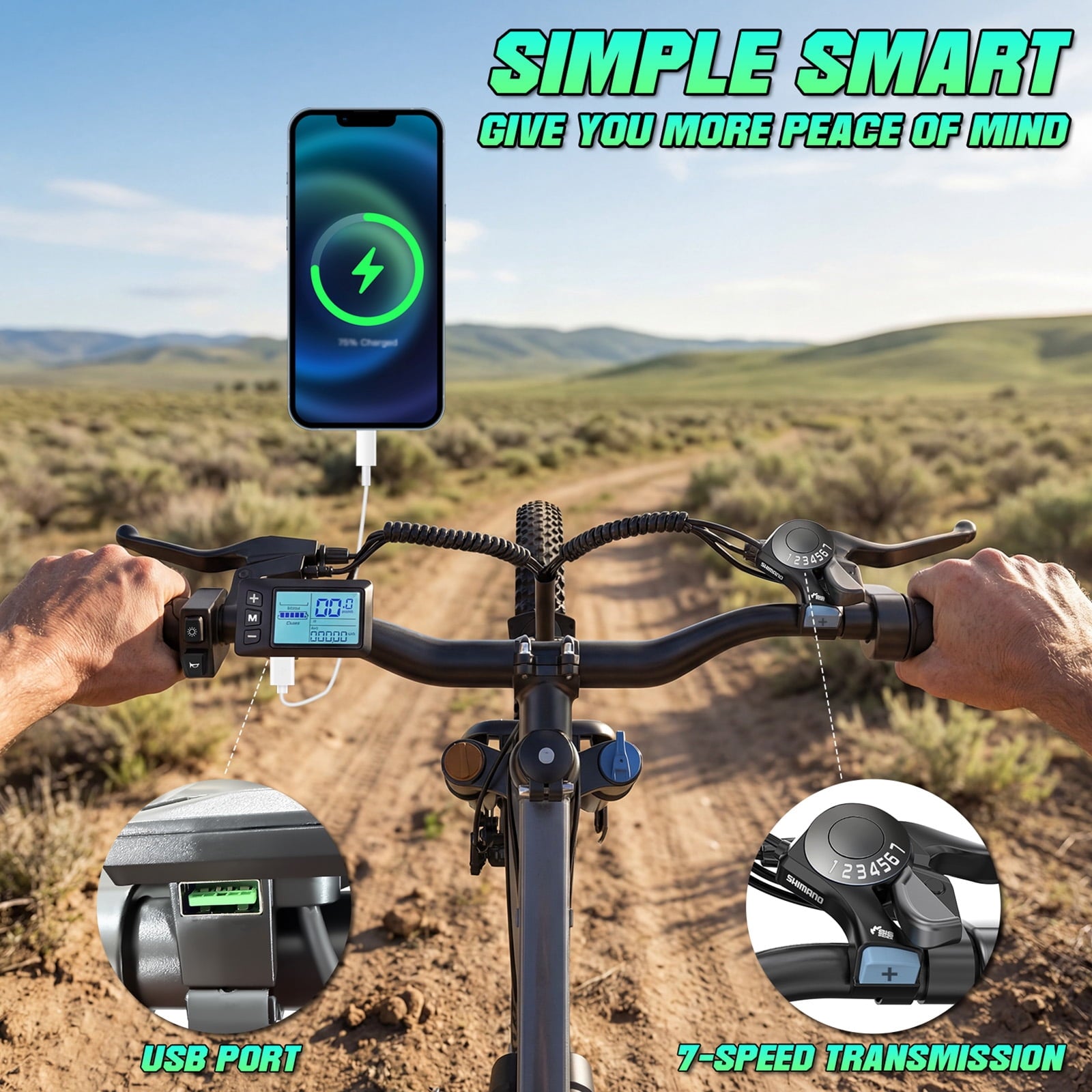 Terrosor 720W Peak Electric Bike, 48V 10.4Ah, 25MPH, 50Miles Range, 26''x2.12'' Tire Mountain Ebike,7 Speeds, Removable Battery,Adult Electric Bicycle, UL2849 Electric Bikes