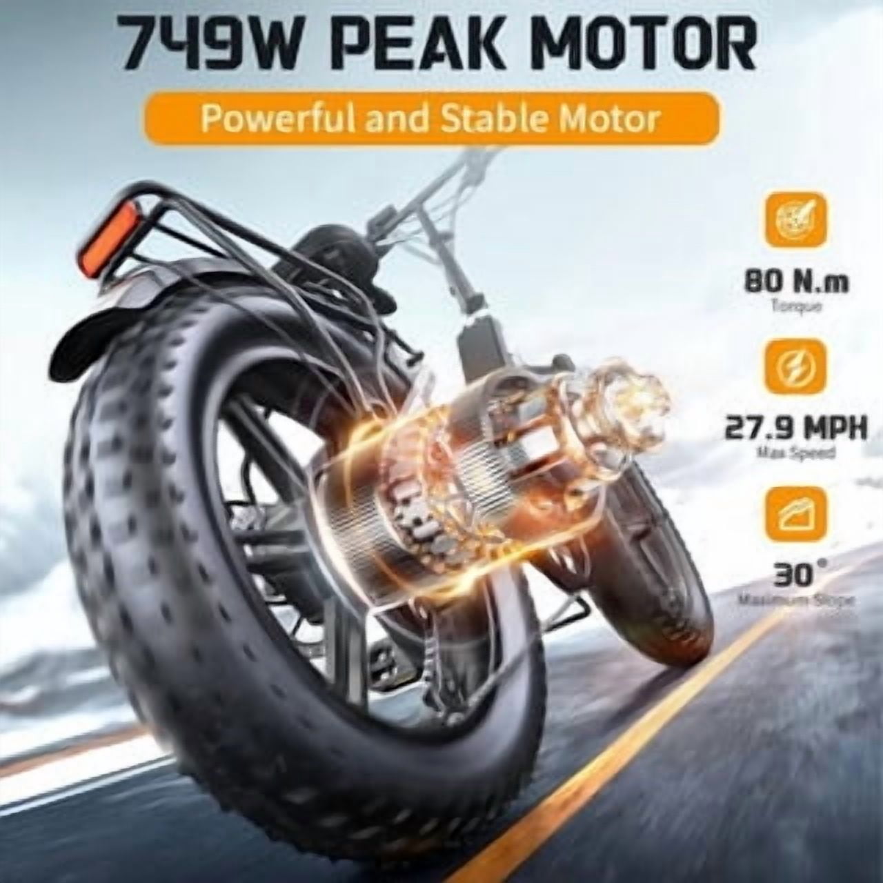 Electric Bike for Adults (Age 18+), 20x4.0 Fat Tire E-Mountain Bike, 749W Motor, 48V 15Ah Battery, 27.9 MPH, 60 Miles Range, UL2849 Electric Bikes