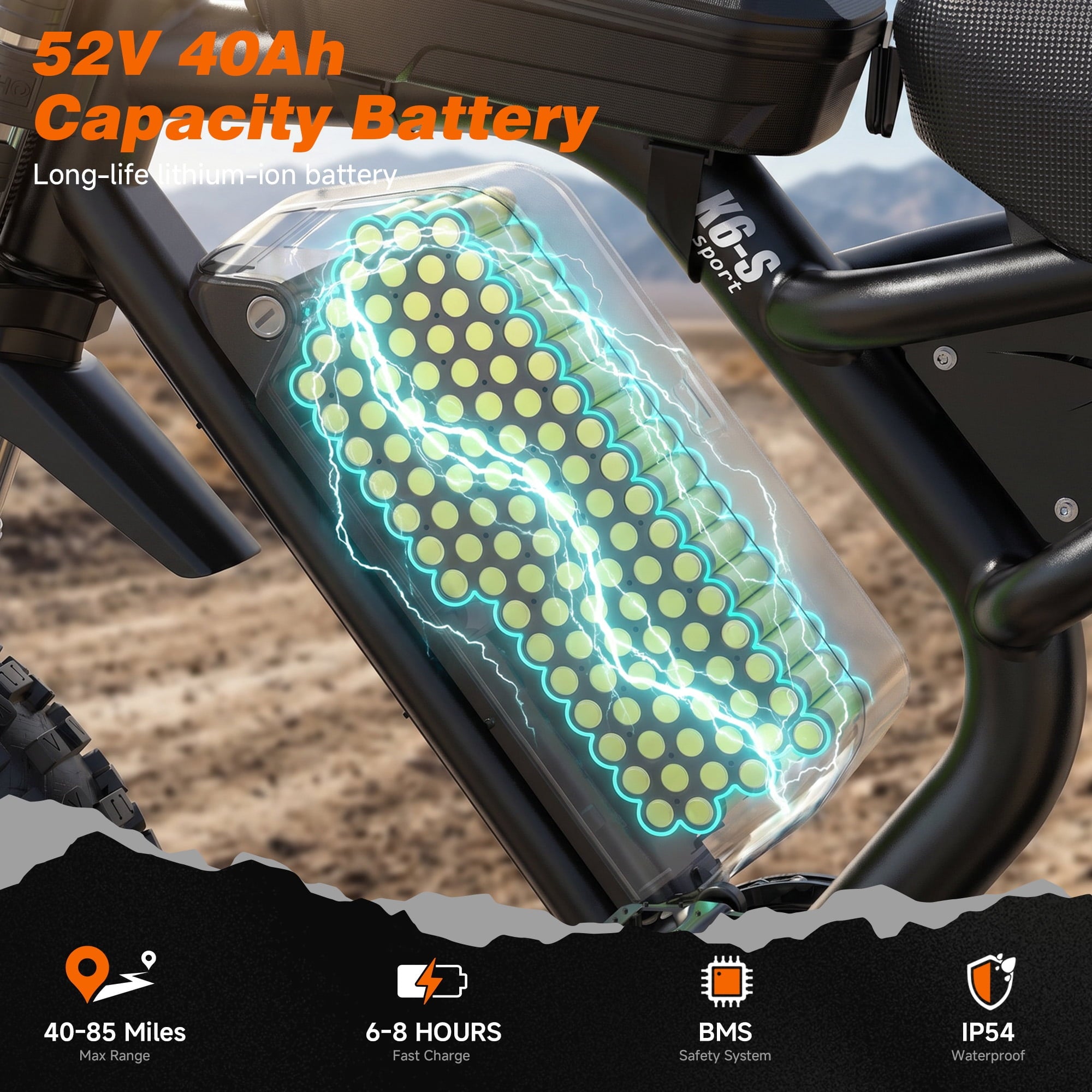 HiKeep Electric Mountain Bike for Adults, 1500W 3000W Peak Dirt E-Bike, 20 Fat Tire, 52V 40Ah Battery, 40 mph, UL2849 Electric Bikes