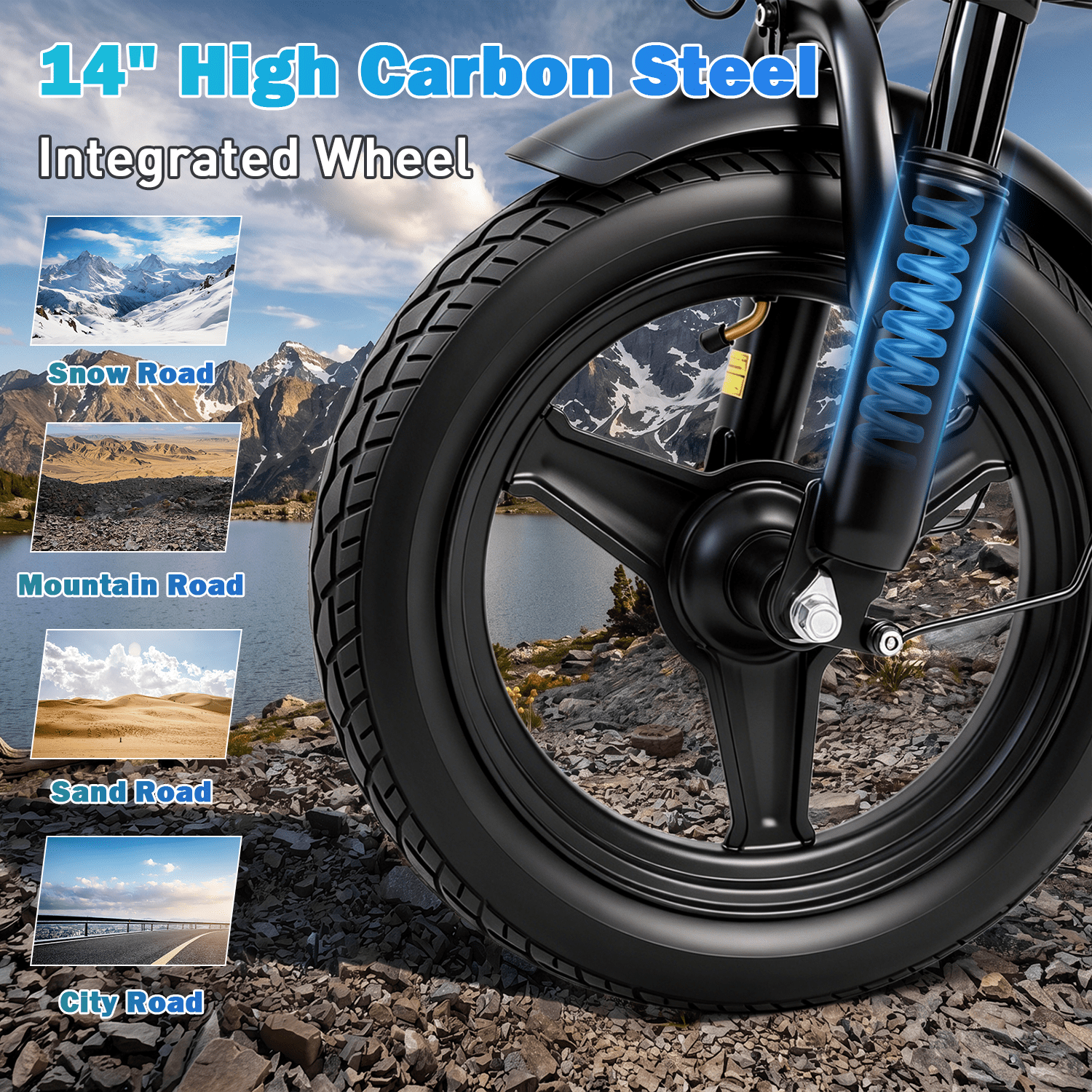 XKJ Electric Bike for Adults, Ebike, Electric Bicycle with 48V 12AH Battery,14 Folding Ebike for Teens, 21MPH,20+ Miles(MAX),500W Motor,Multi-Shock Absorption,Mini E Bikes with Baskets,UL2849 Electric Bikes