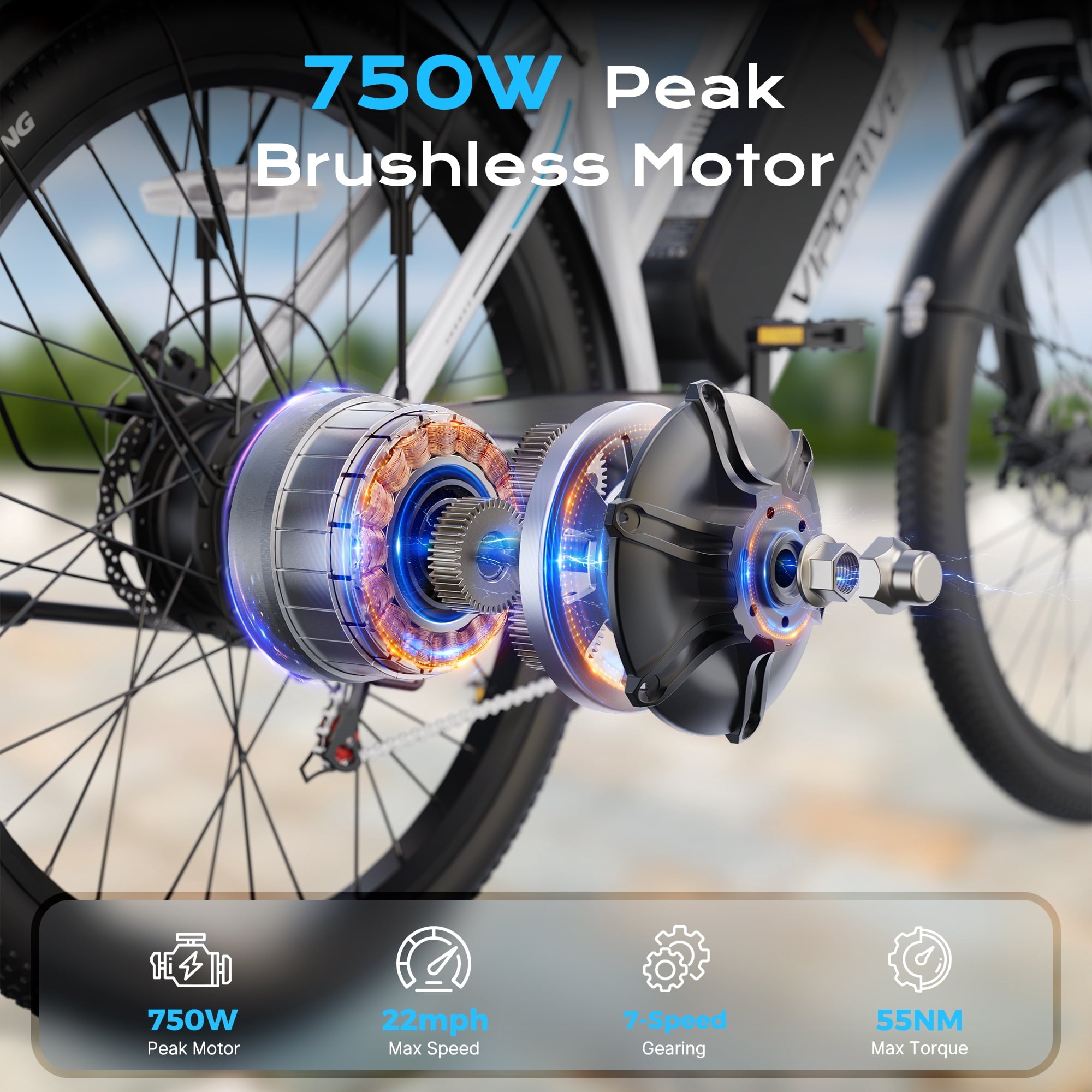 VIPDRIVE 26 Electric Bicycle for Adults & Women, Peak 750W Motor E-Bikes, 48V 7.8Ah Battery, 7-Speed, City Cruiser E-Bike, LCD Display, 50 Mi Range（UL2849） Electric Bikes