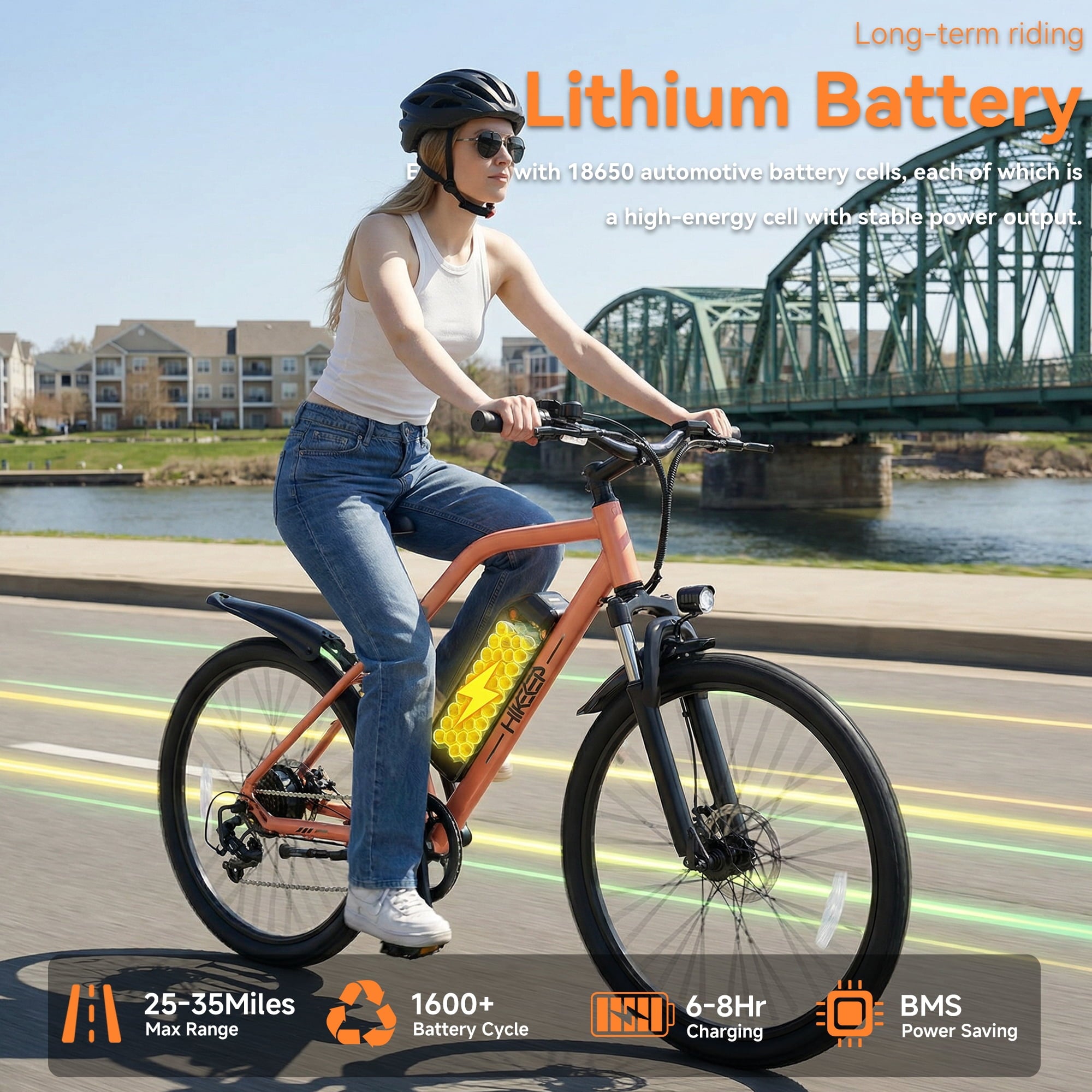 HeloKeep M2601 Electric Bike for Adults, 500W Motor, 48V 375Wh Removable Battery, 26 Puncture-Resistant Tires, 20MPH 7-Speed Ebike with Front Suspension & Disc Brakes, UL2849, Orange Electric Bikes