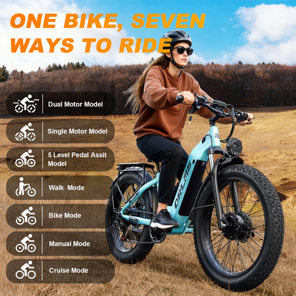 Dual Motor Electric Bike for Adult, 26 x4 Fat Tire Electric Bike, Up to 8000W Peak, 52V 23Ah Built-in Lithium Battery, Up to 45MPH & 105 Miles Range, Off-Road & Urban Riding Electric Bikes