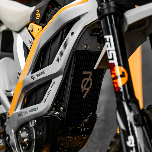 79BIKE Falcon Pro 5000W Electric Dirt Bike for Adults, Off-Road Ebike for Adults with 72V 35AH Battery & All-Terrain 19 Tire 56MPH Silver Yellow Electric Bikes