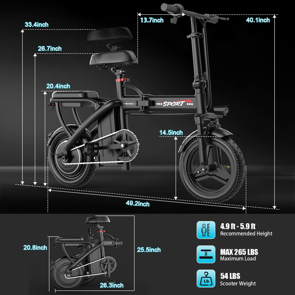 PIKA 750W Foldable Electric Bike for Adults, 48V 10Ah Removable Battery, 14 Ebike, Electric Mini Bike,The range is 25 miles UL 2849 Electric Bikes