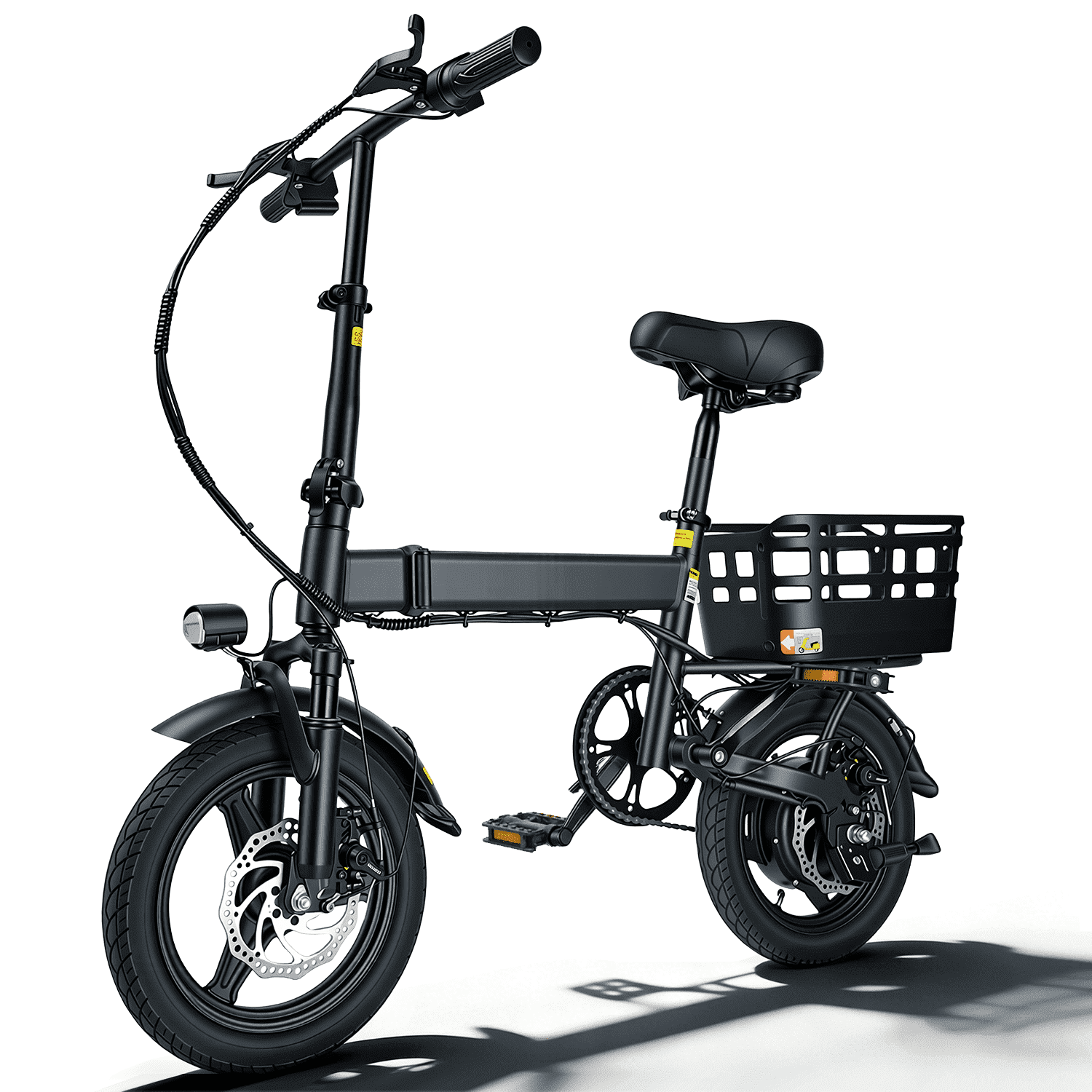 BroPath Electric Bike for Adults, Ebike, Electric Bicycle with 576WH Battery,14 Folding Ebike, 21MPH,20+ Miles(MAX),350W Motor,Multi-Shock Absorption,Commuting Mini E Bikes with Baskets,UL2849 Electric Bikes