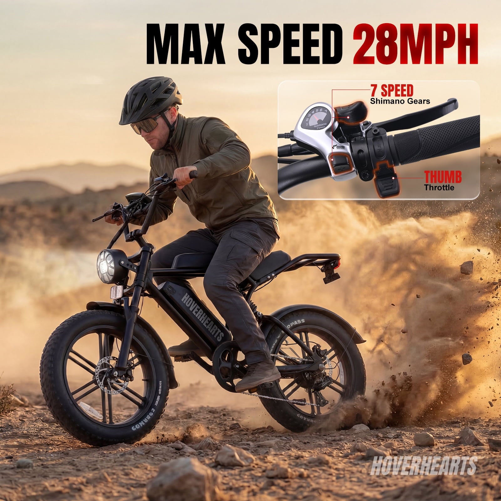 HOVER HEART 20 Fat Tire E-Bike 500W Electric Bicycle for Adults 48V 15Ah 28mph 7 Speed Hydraulic Brakes Retro Style Electric Bike with LCD Display Electric Bikes