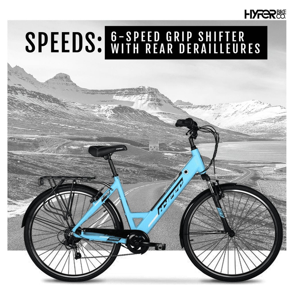 Hyper Bicycles E-Ride 700C 36V Electric Commuter E-Bike for Adults, Pedal-Assist, 250W Motor, Blue Electric Bikes
