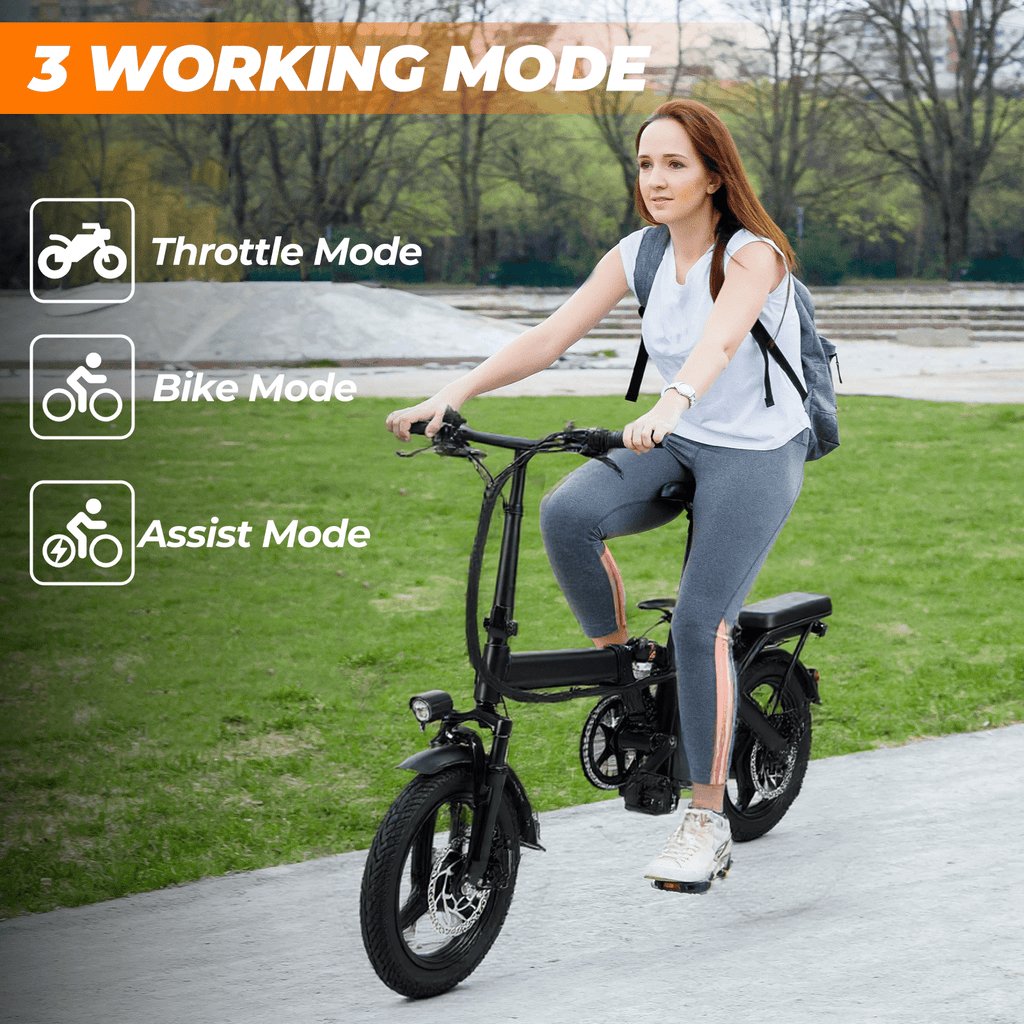 Portable Terrosor Electric Bicycle - 14 Foldable Design, Dual Disc Brakes, 20mph Max Speed, Includes Storage Basket Electric Bikes