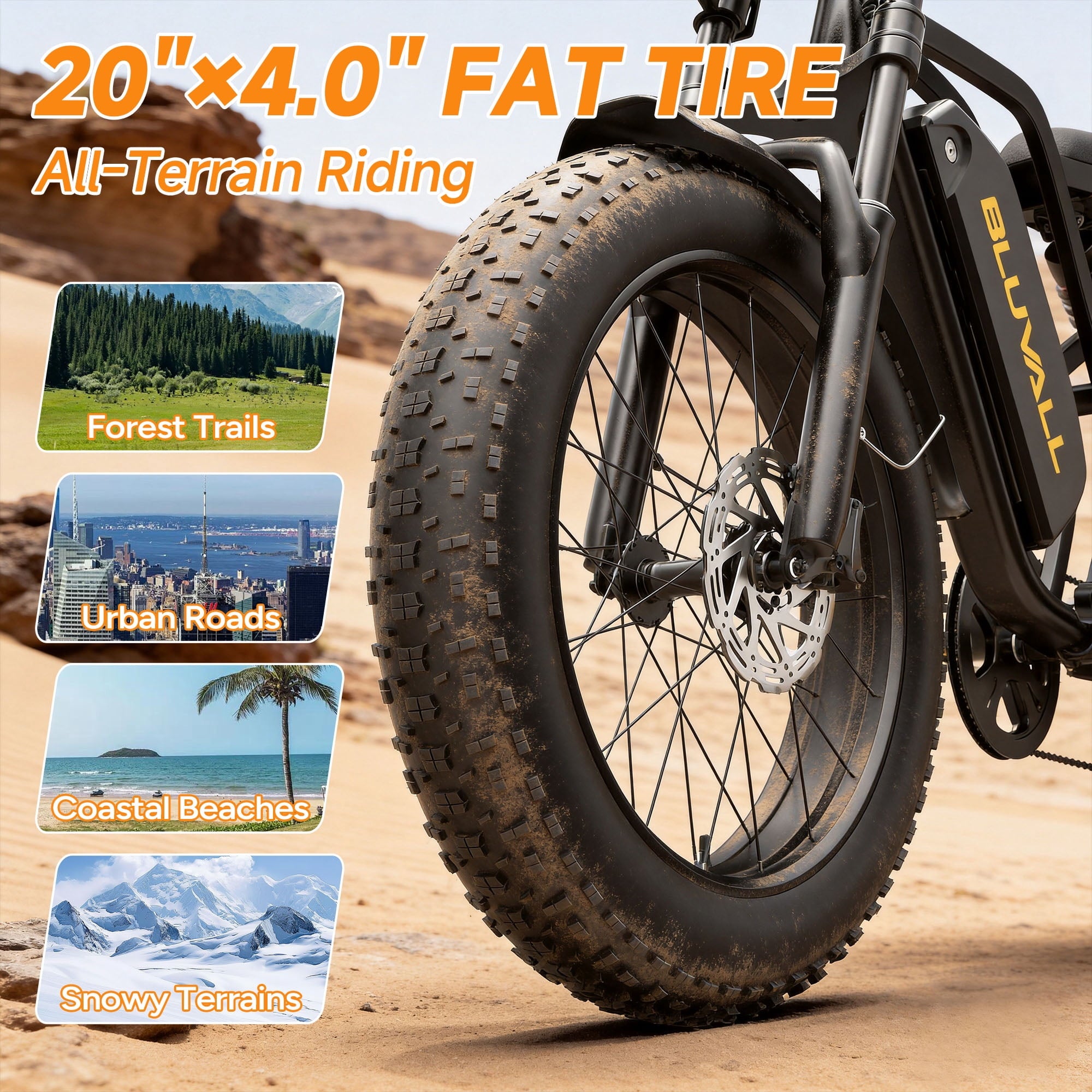 Bluvall SU8 Electric Bike, Peak 1000W 31MPH, 48V 16Ah Ebike for Adults, 20 Fat Tire E-Mountain Bikes, Full Suspension UL2849 Electric Bikes