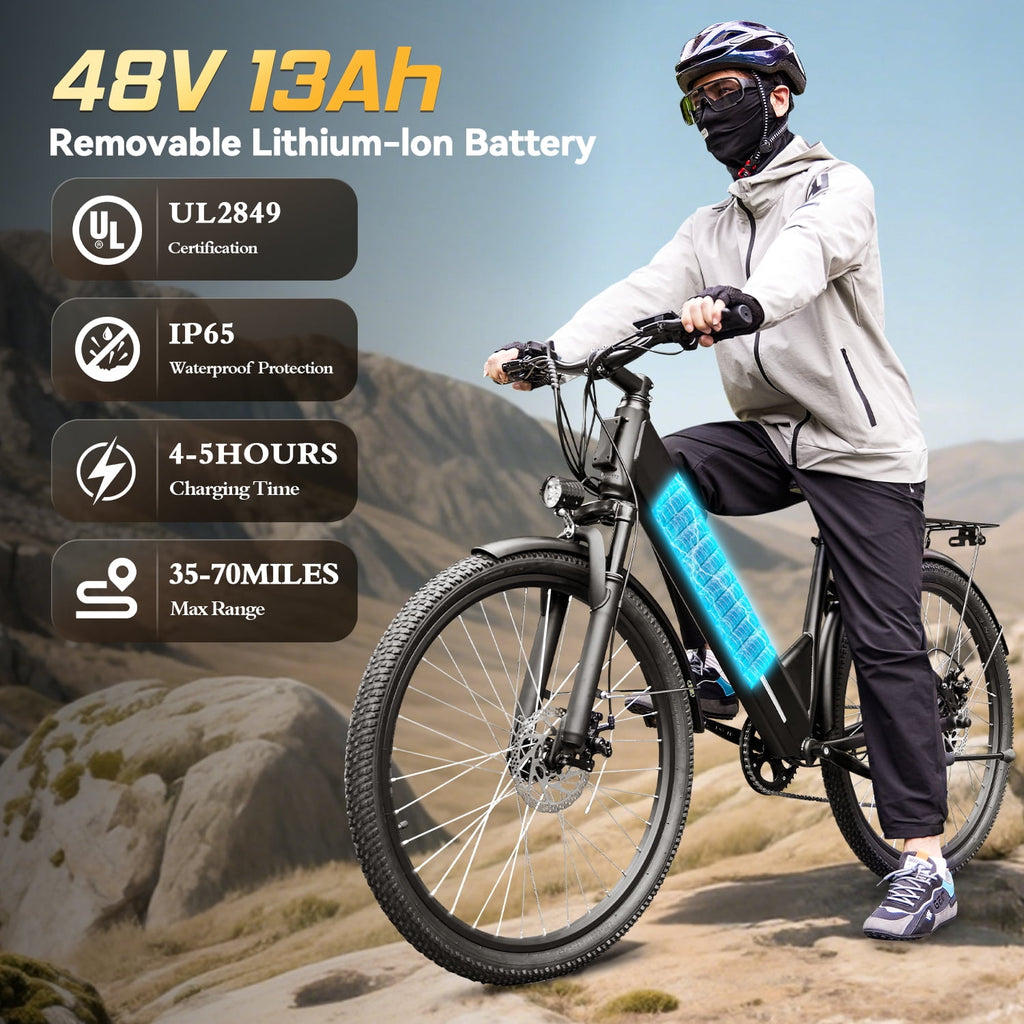 ZNH 26Low Step Commuter Electric Bike for Adults|750W Powerful Motor Adult Electric Bicycles Max 20mph|48V 13Ah Removable Battery Women City Ebike|UL2849|Black Electric Bikes