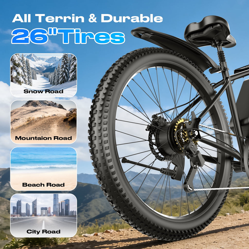 Electric Bike for Adults,1200W Peak Ebike, 50Miles 25MPH Commuting Electric Mountain Bike, 26 Adult Electric Bicycle with Removable Battery, 21 Speed,UL All Terrain E-Bike (Silver-55 Miles) Electric Bikes