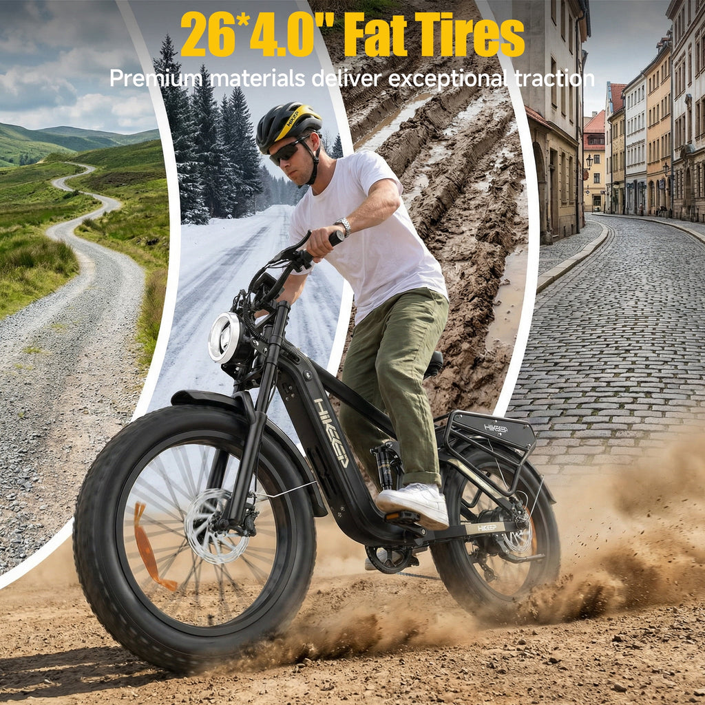 HiKeep Electric Bike for Adults, 2000W 4000W Peak Motor, 48V 25Ah Removable Lithium Battery, 26x4 Fat Tire E-Bike, 7-Speed Shimano, Full Suspension, Rear Rack, UL 2849, Black Electric Bikes