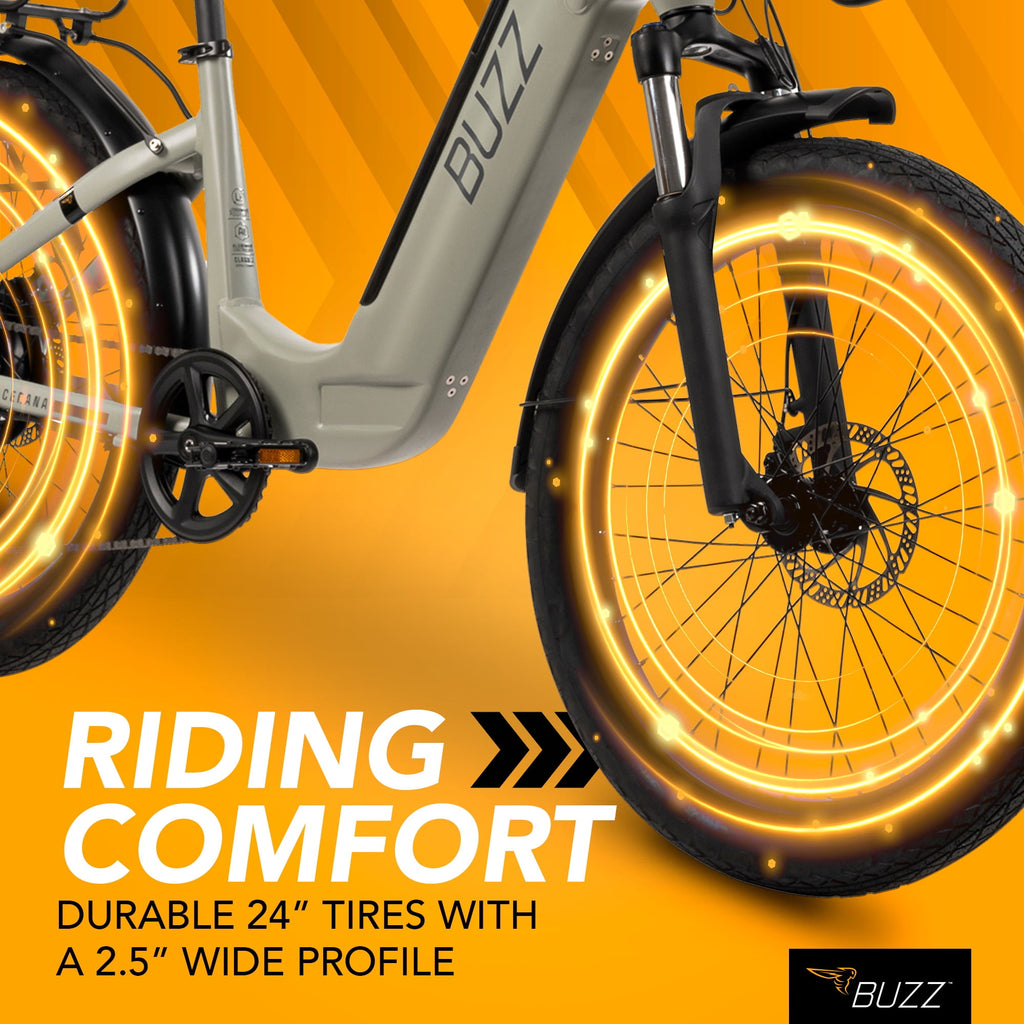 Buzz 24 Cerana 2 48V Electric Bike, Fits Riders 60+, Moss Green, Adult, Unisex Electric Bikes