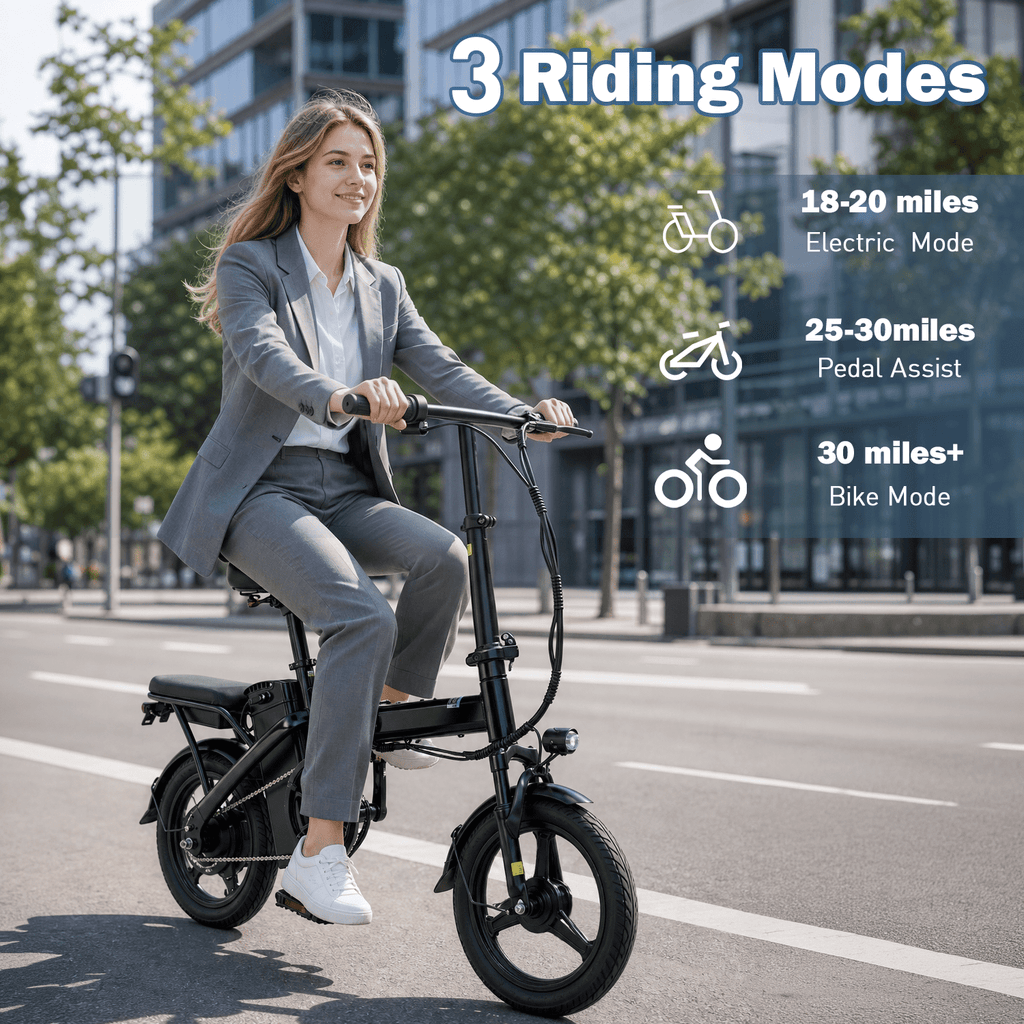OwnGold Electric Bicycles for Adults,500W Peak Motor 30 Miles 20MPH,14Foldable Commuting Ebike with 432WH Removable Battery,UL2849 Electric Bikes