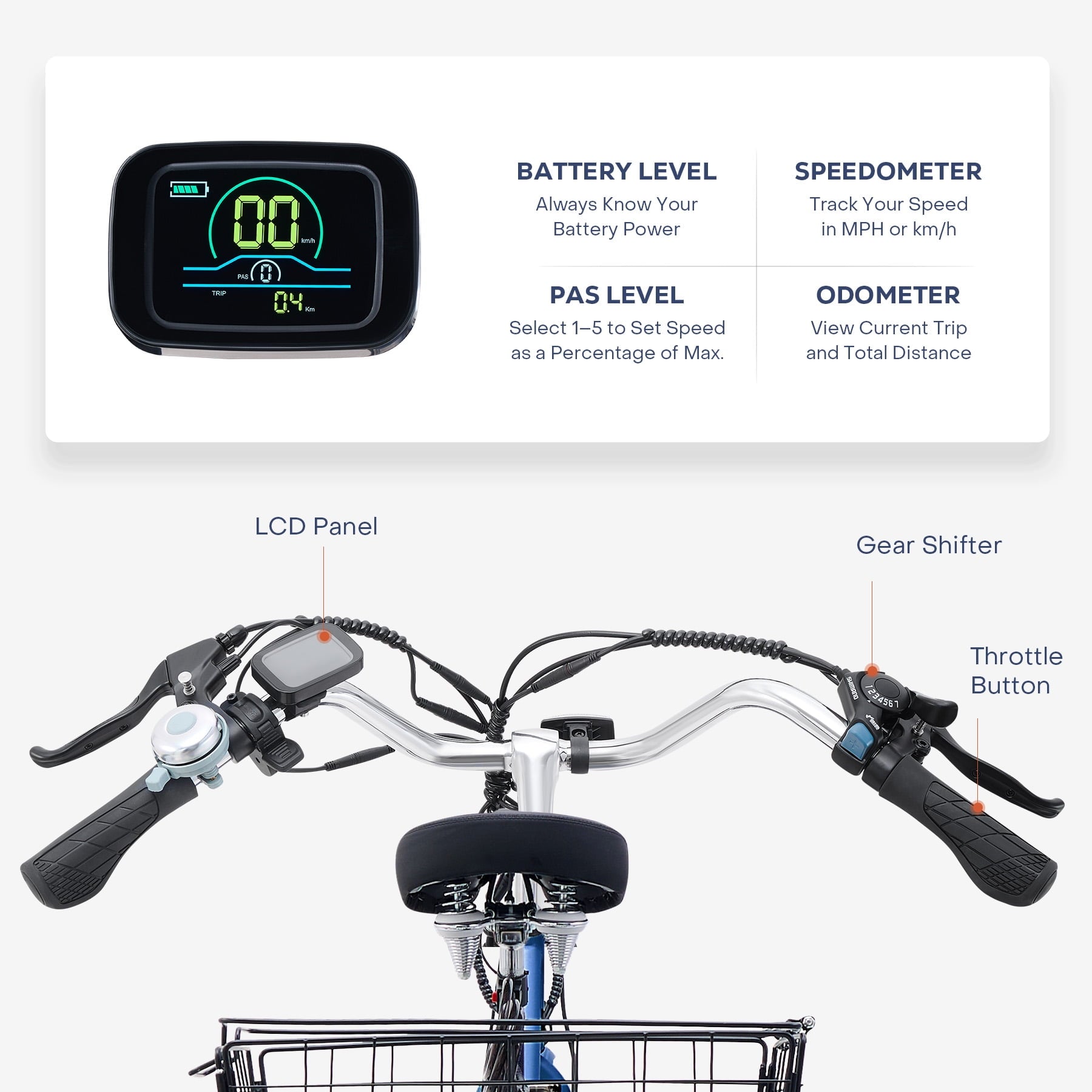 24 7-Speed Folding Electric Tricycle with 350W Motor 36V 13Ah Battery Blue Electric Bikes