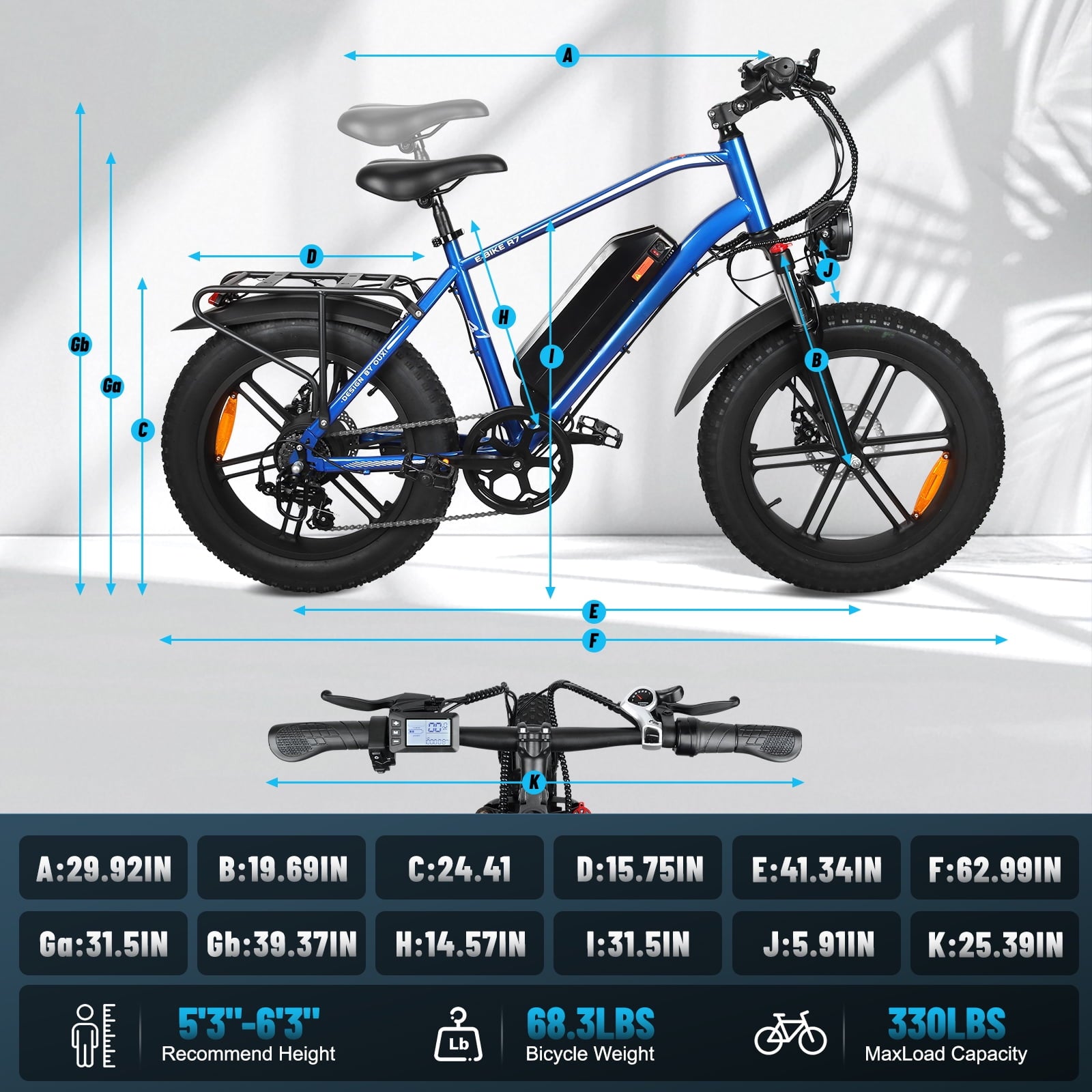 Hipatoo Peak 1000W Electric Bike for Adults, 20X4.0 Fat Tire E bike, 48V/13Ah Battery 25MPH Mountain Bike, 38 Miles Range Electric Bicycle for Cycling, 7-Speed E-bike, Ebike for Adults UL2849 Electric Bikes